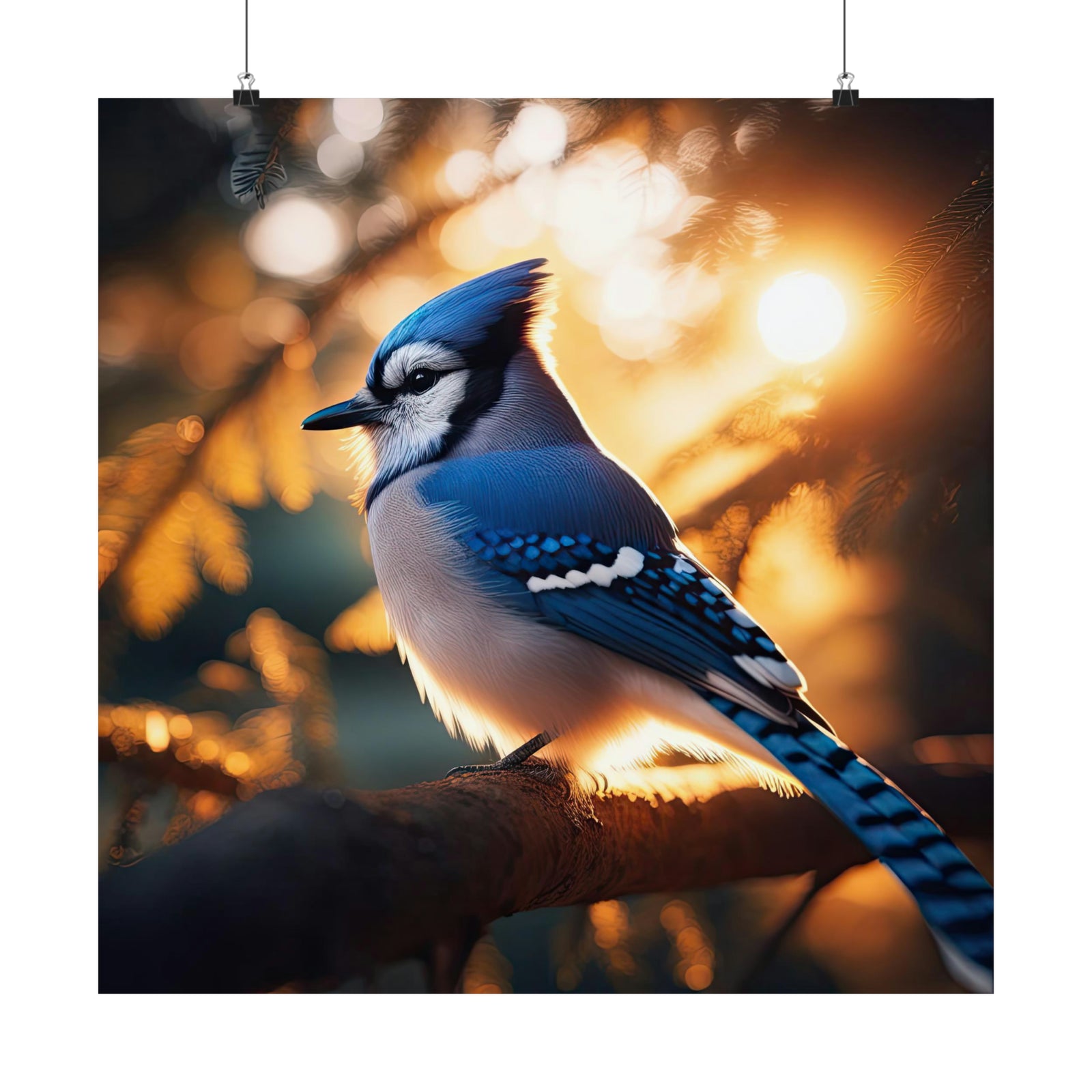 Blue Jay in Golden Sunset Glow Poster