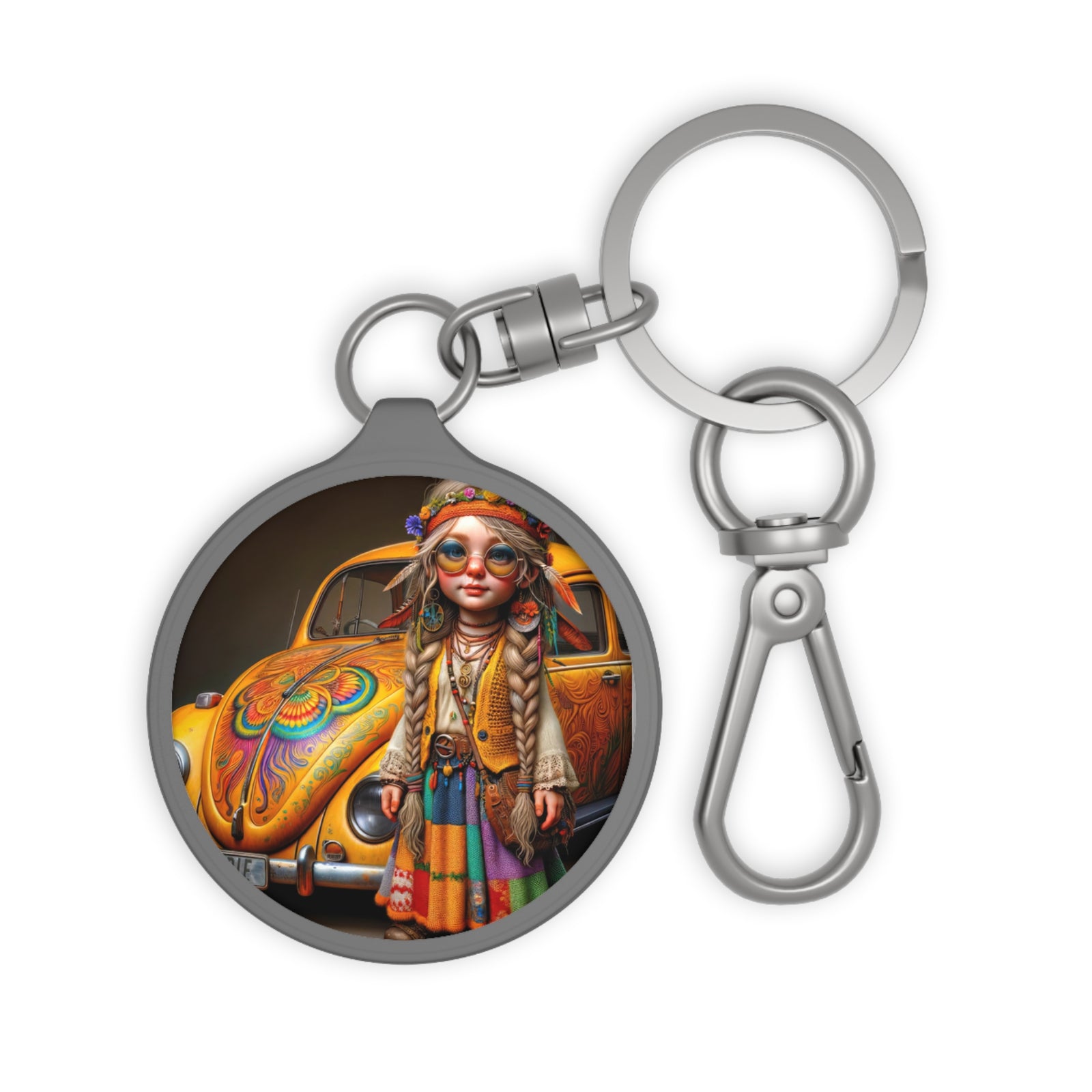 The Hippie Sprite and Her Psychedelic Steed Keyring Tag
