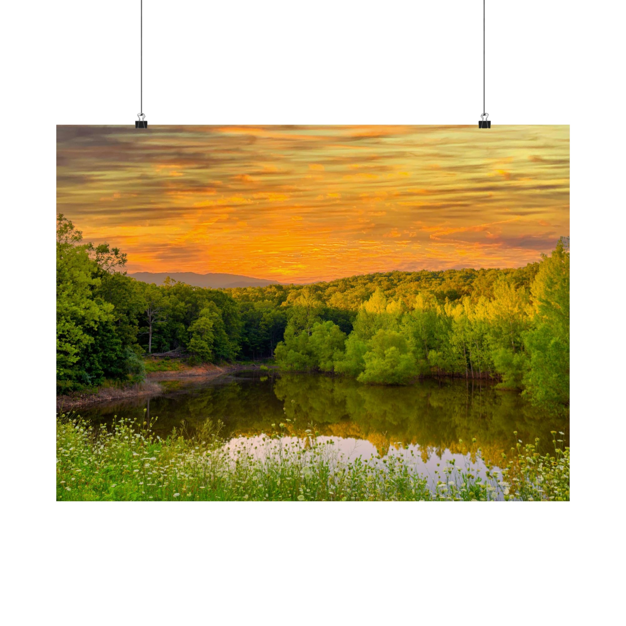 Coucher de soleil sur le lac Ridge à Goose Creek Poster