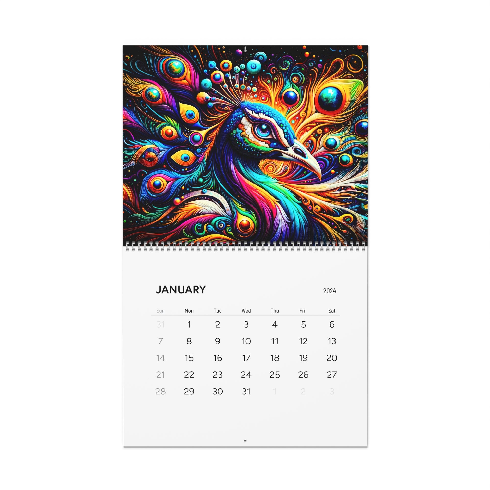 Calendario de majestad artística de plumas etéreas (2024)