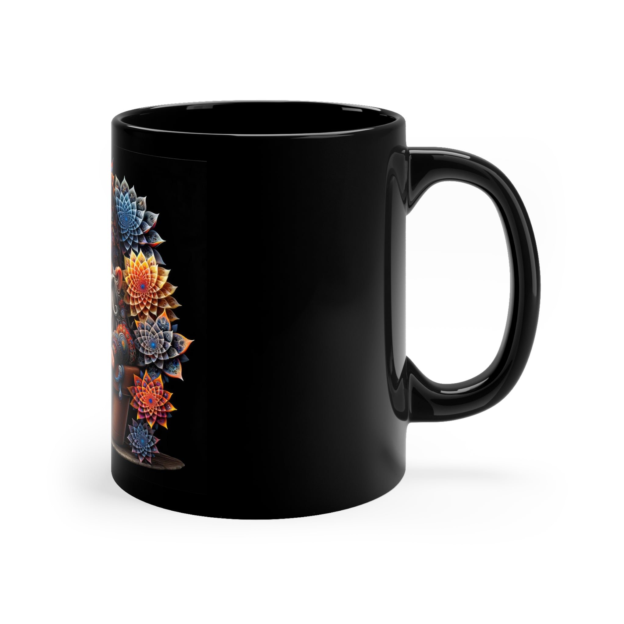 Taza negra The Mandala Flora Guardian de 11 oz