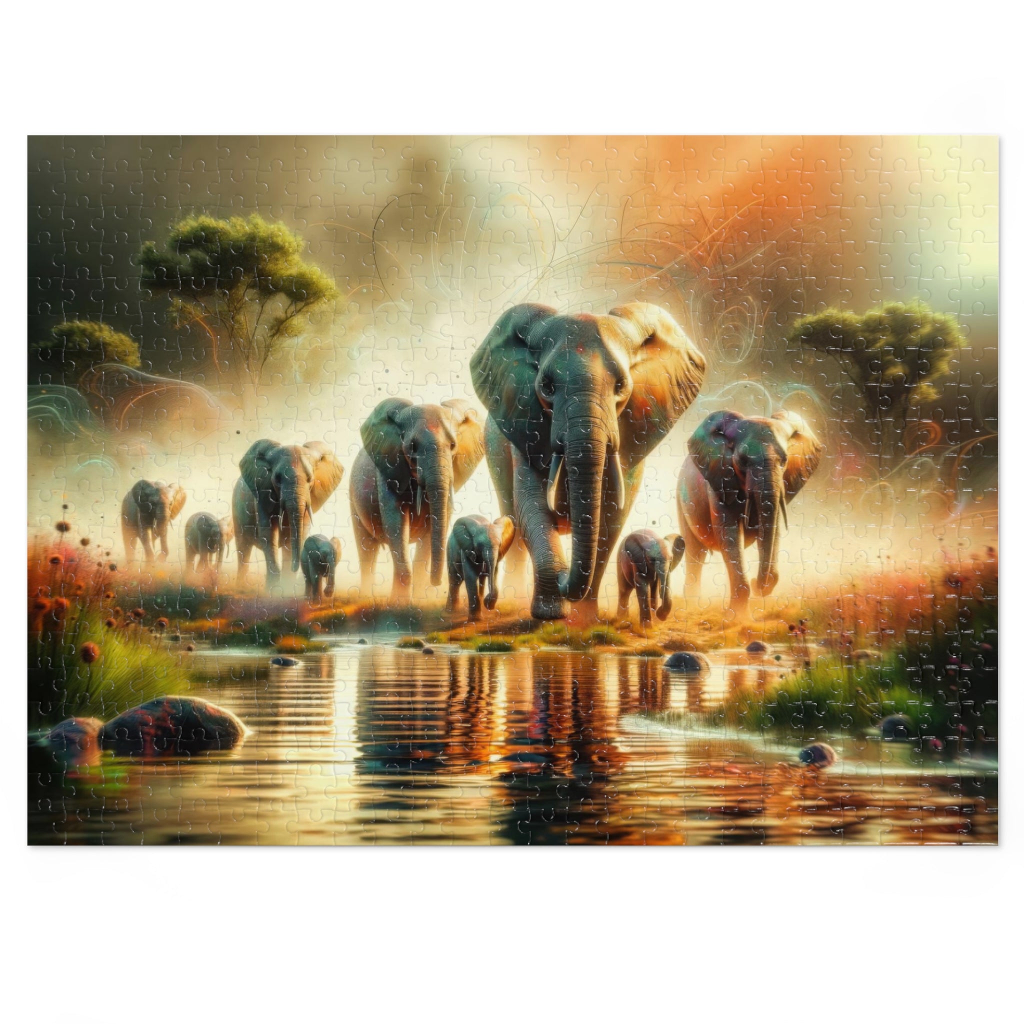 Rompecabezas de Elefantes en la Niebla de la Mañana