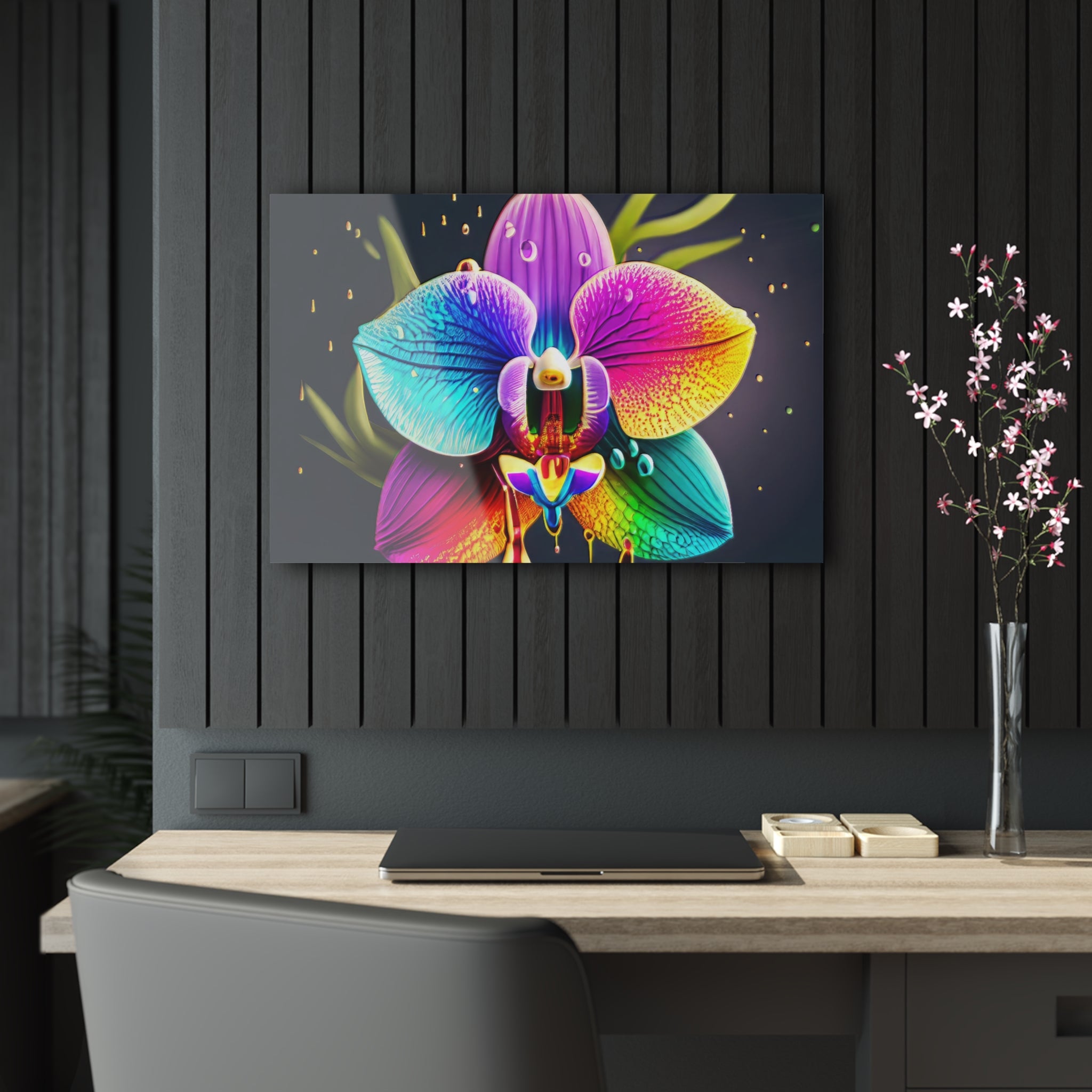 Orchidée arc-en-ciel Dripz C Impression sur Acrylique