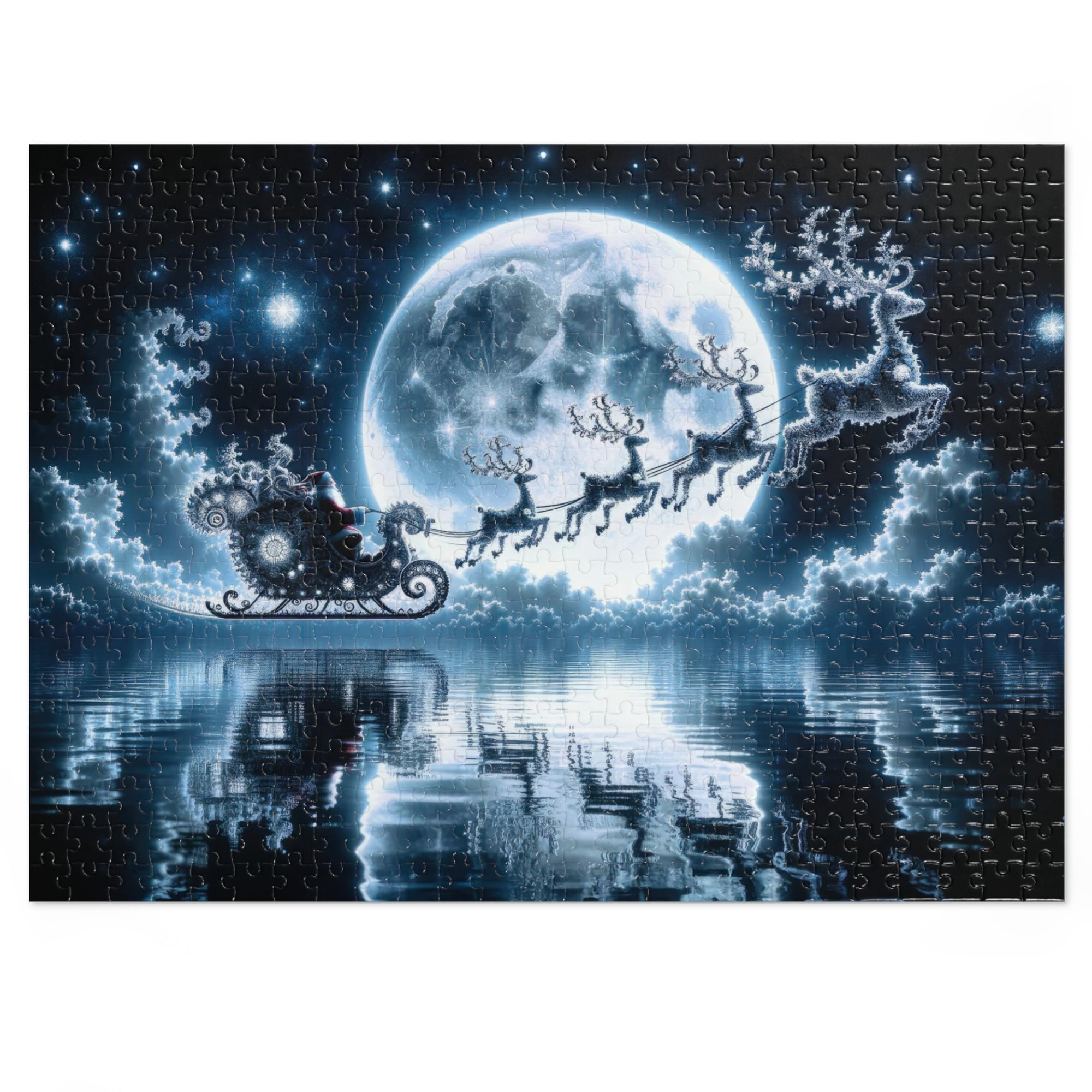 Puzzle Le voyage du Père Noël au-dessus de la mer miroir