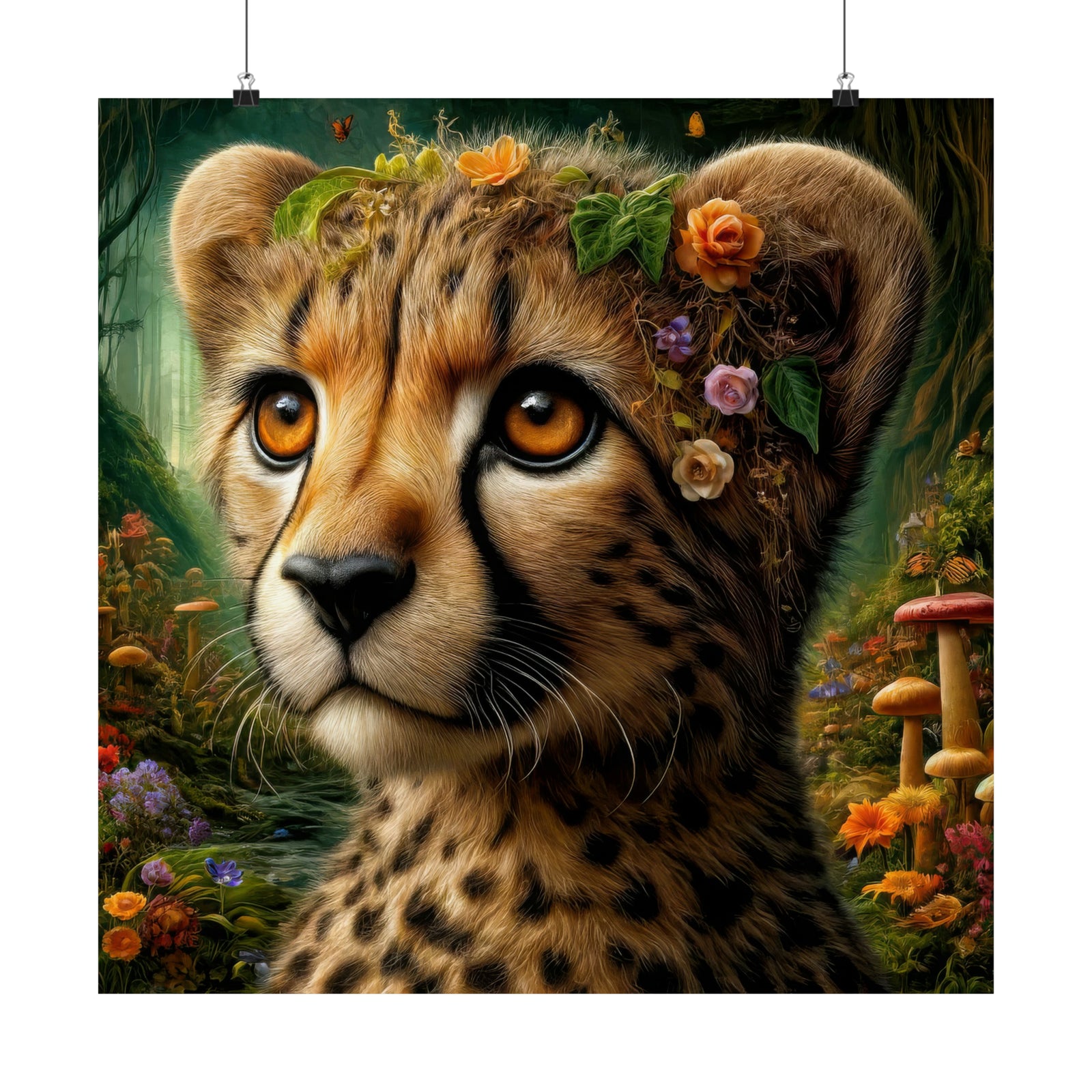 La couronne de fleurs du guépard Poster