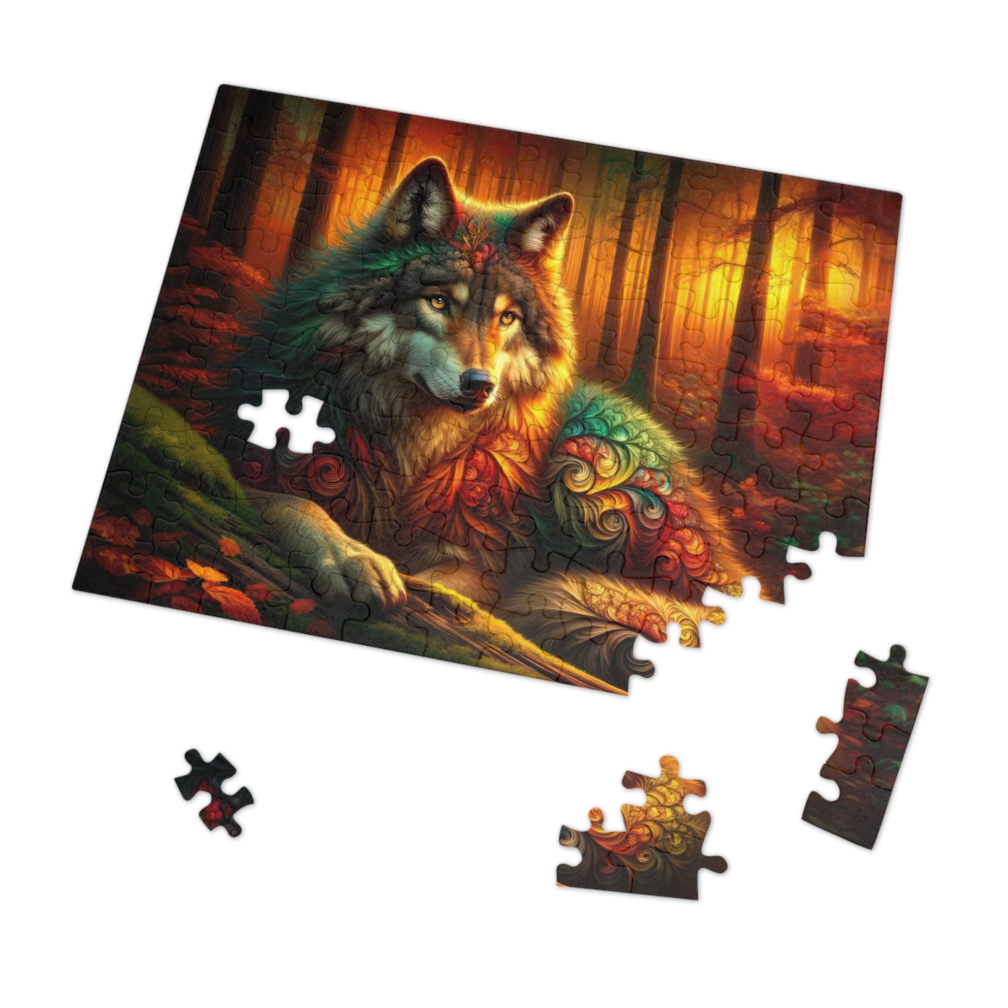 El lobo en medio del abrazo del otoño Puzzle