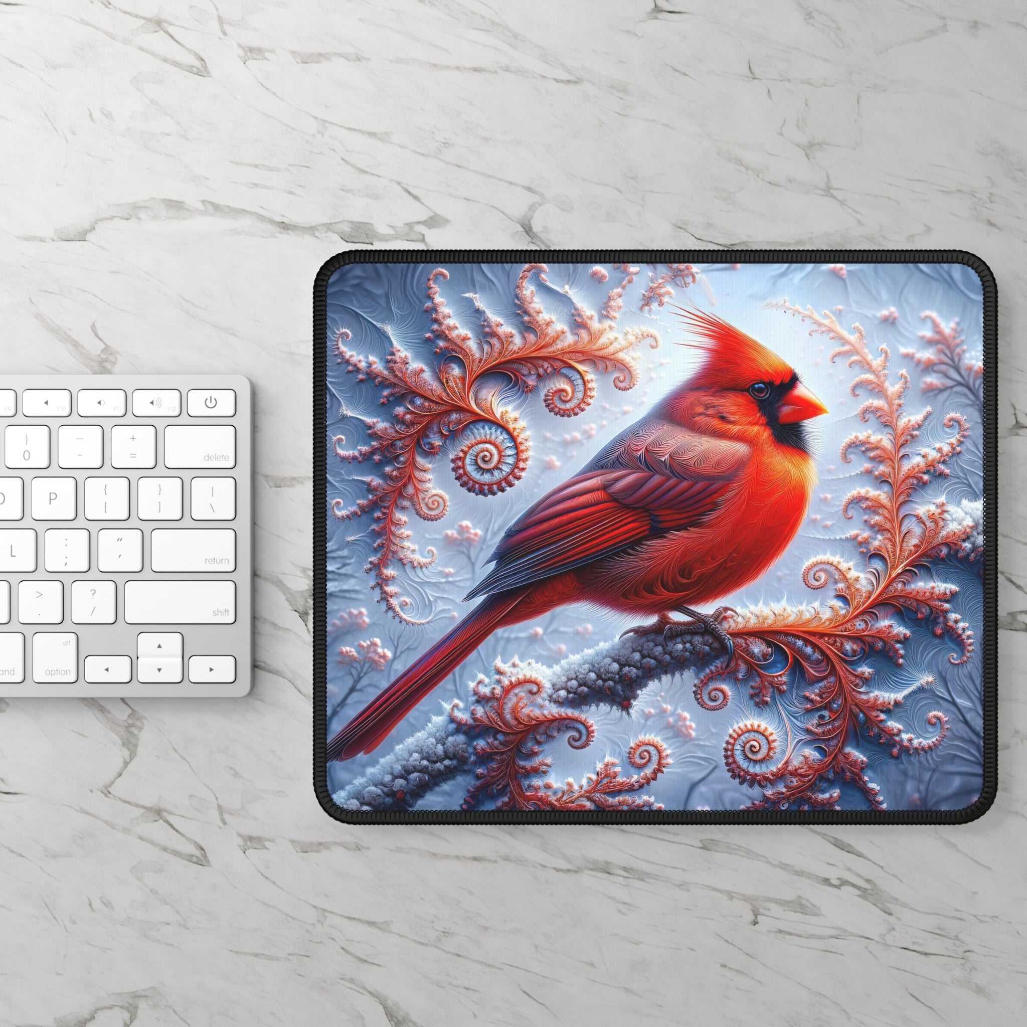 The Cardinal's Fractal Winter Gaming Mouse Pad