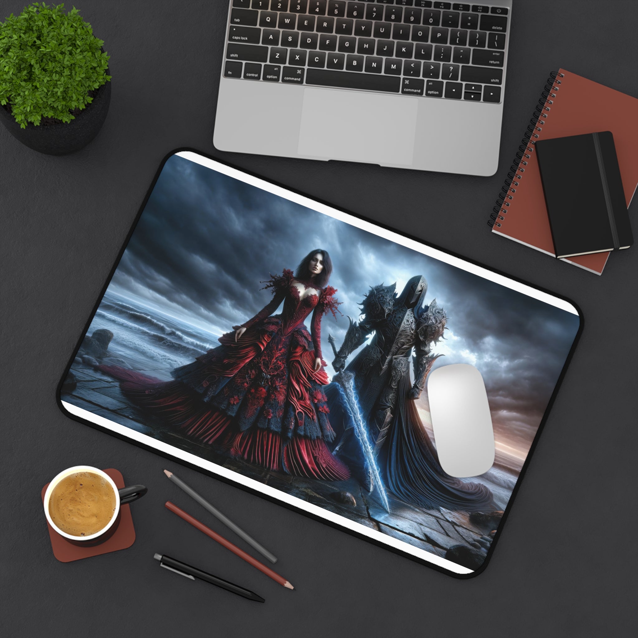 Alfombra De Escritorio Vals Crepuscular en Rojo y Obsidiana