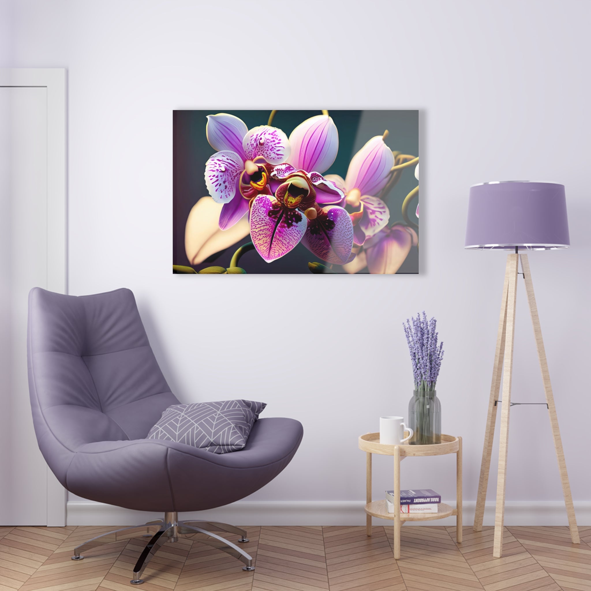 Lámina Acrílica Fila de orquídeas moradas