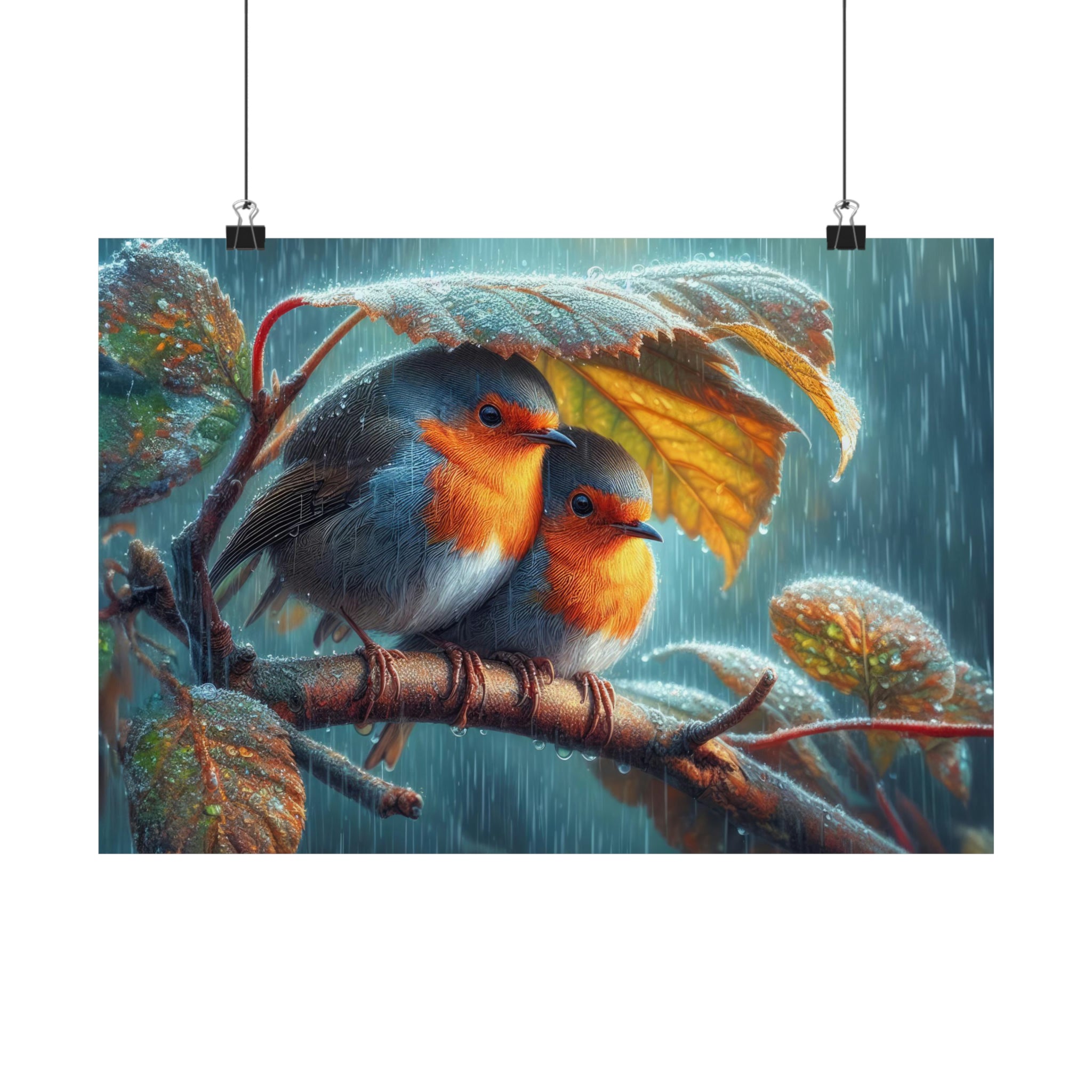 Merles sous la pluie Poster