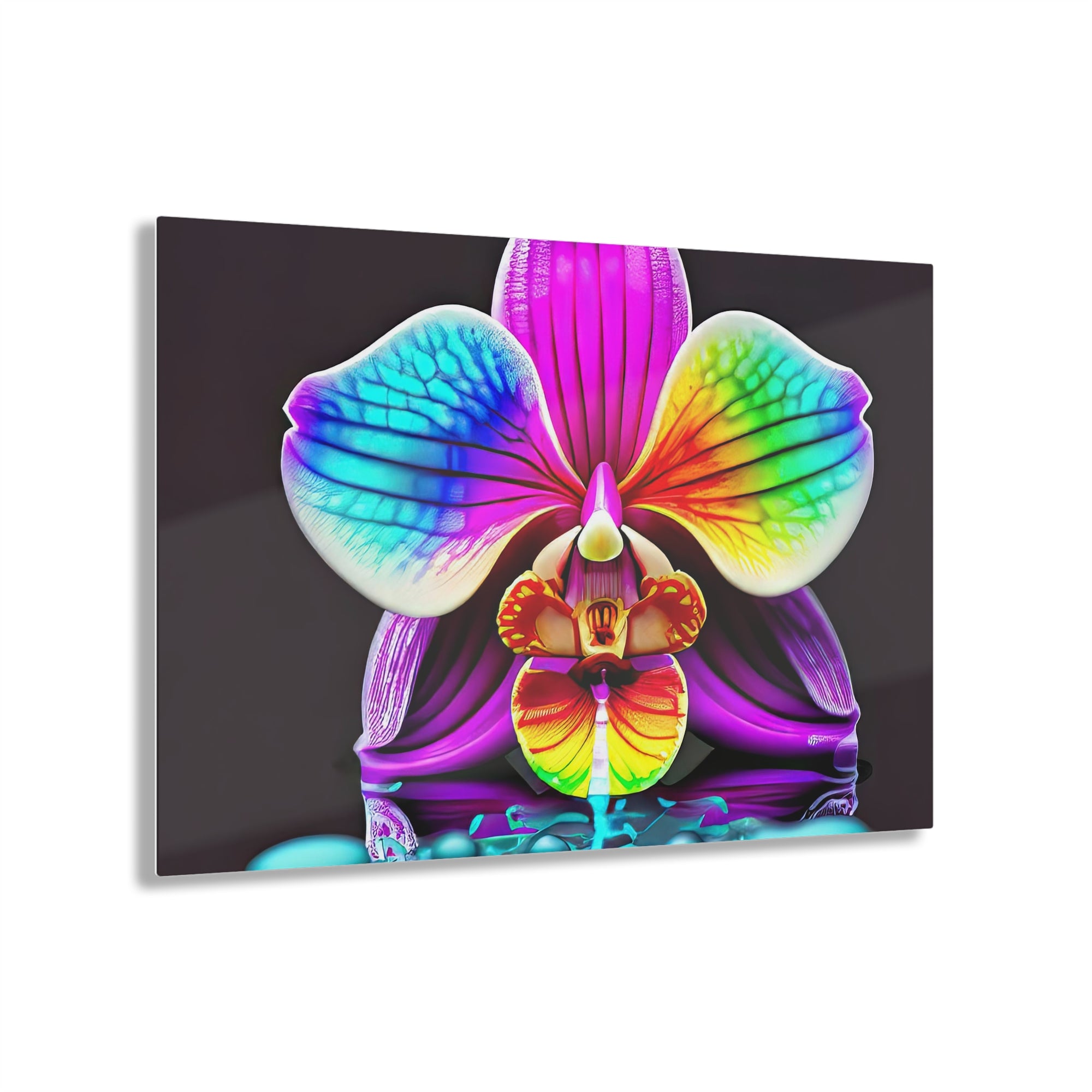 Gouttelettes d'orchidées arc-en-ciel Impression sur verre acrylique