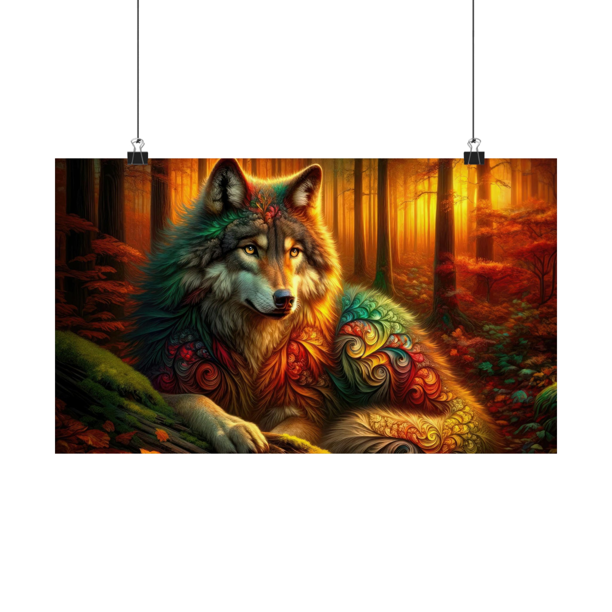 El lobo en medio del abrazo del otoño Póster