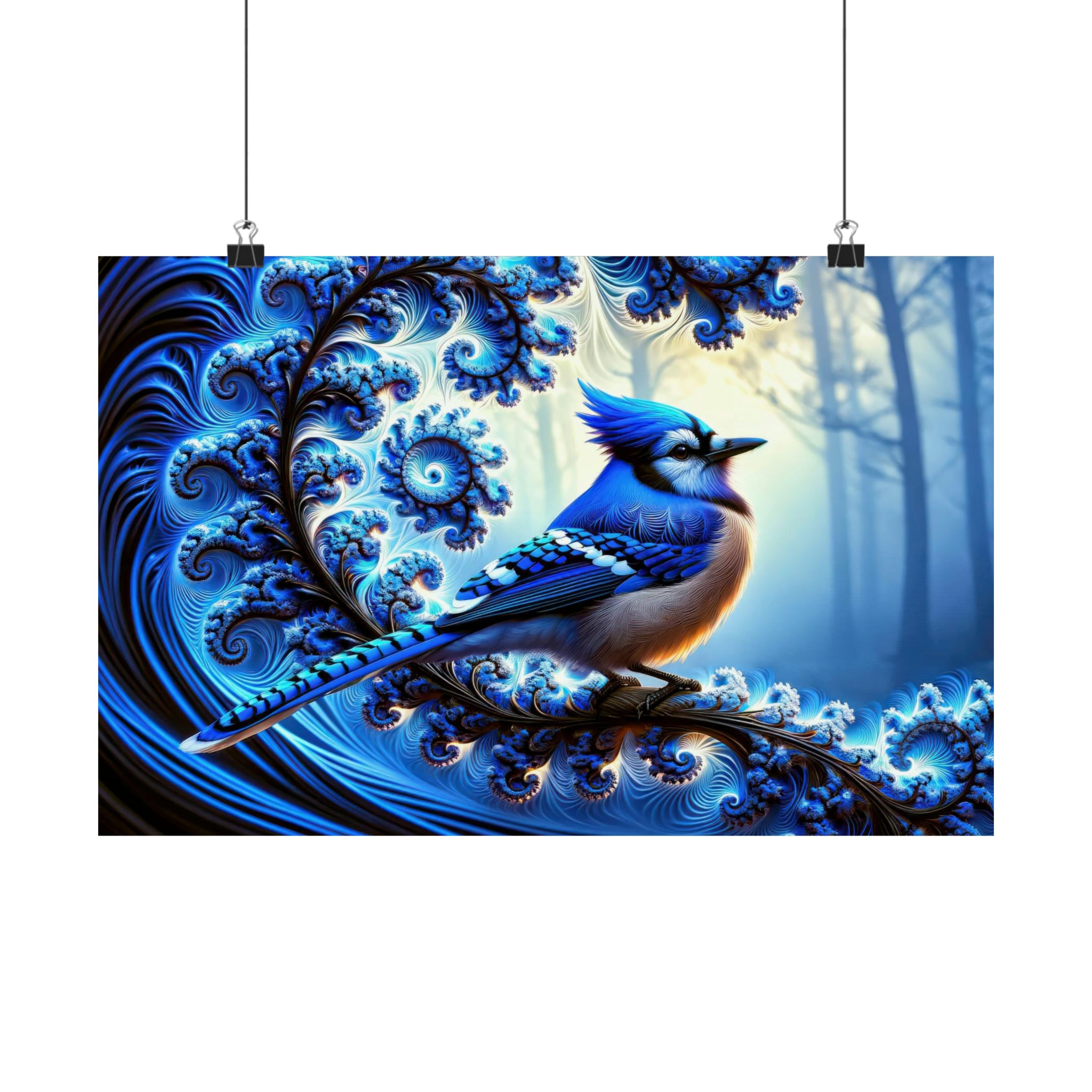La perche enchantée du geai bleu fractal Poster