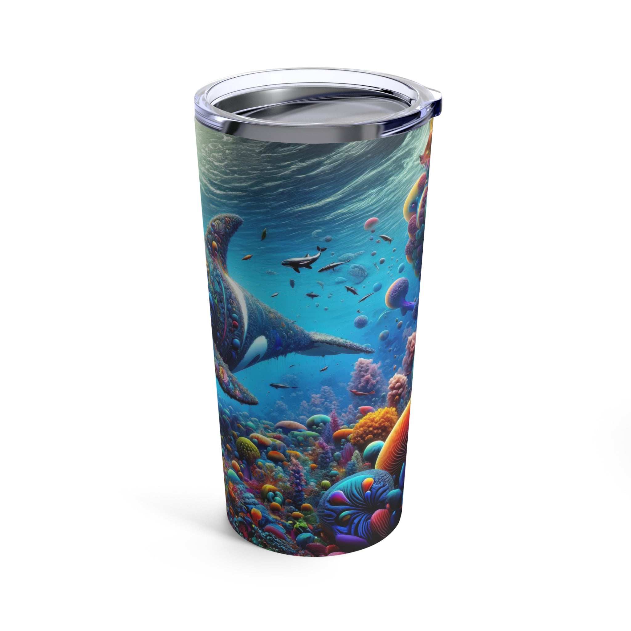 Orca Odyssey in the Coral Cosmos Tumbler 20oz