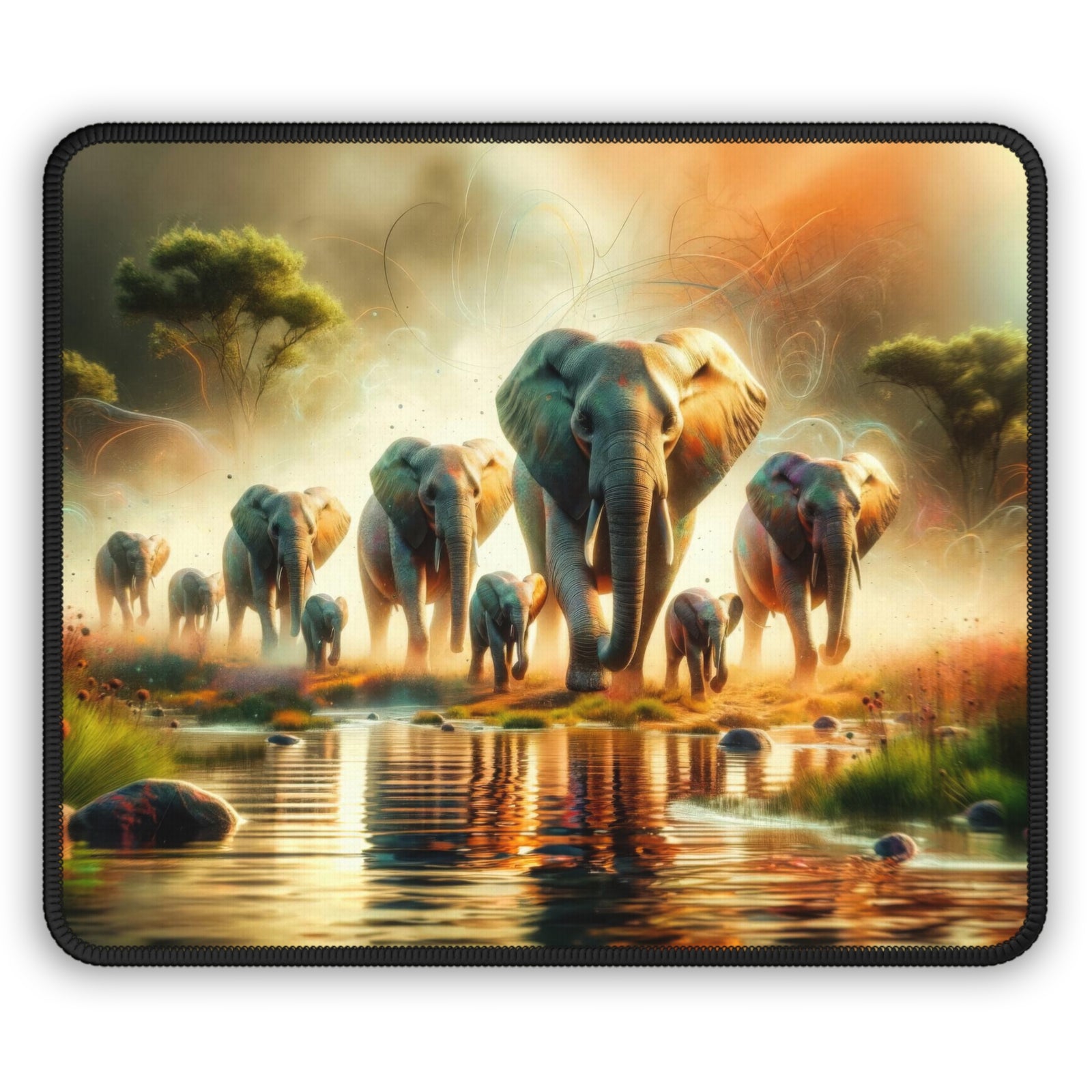 Elephants in Morning Mist Gaming Mouse Pad