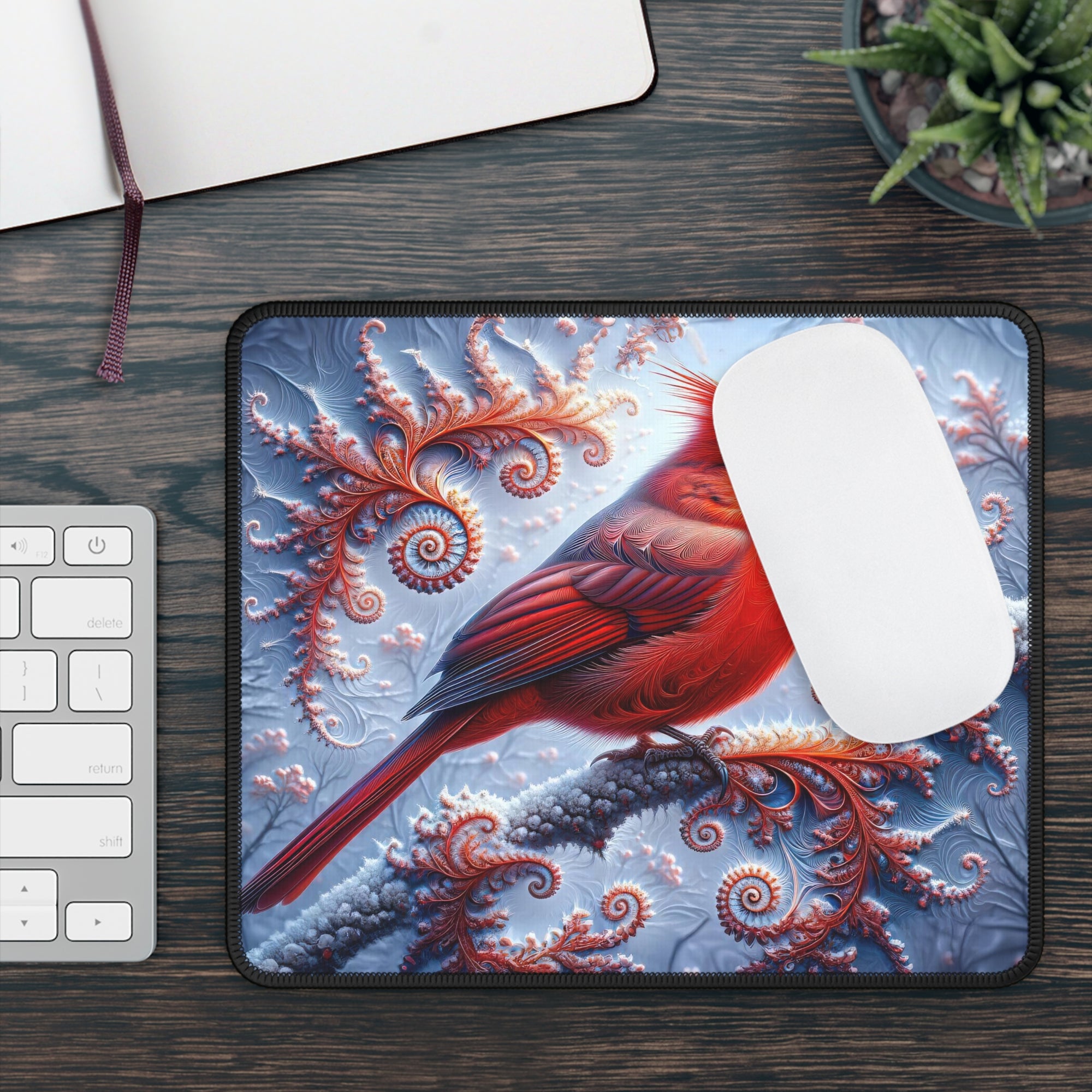 The Cardinal's Fractal Winter Gaming Mouse Pad