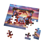 Un puzzle de fiançailles fantaisiste au bord de la plage