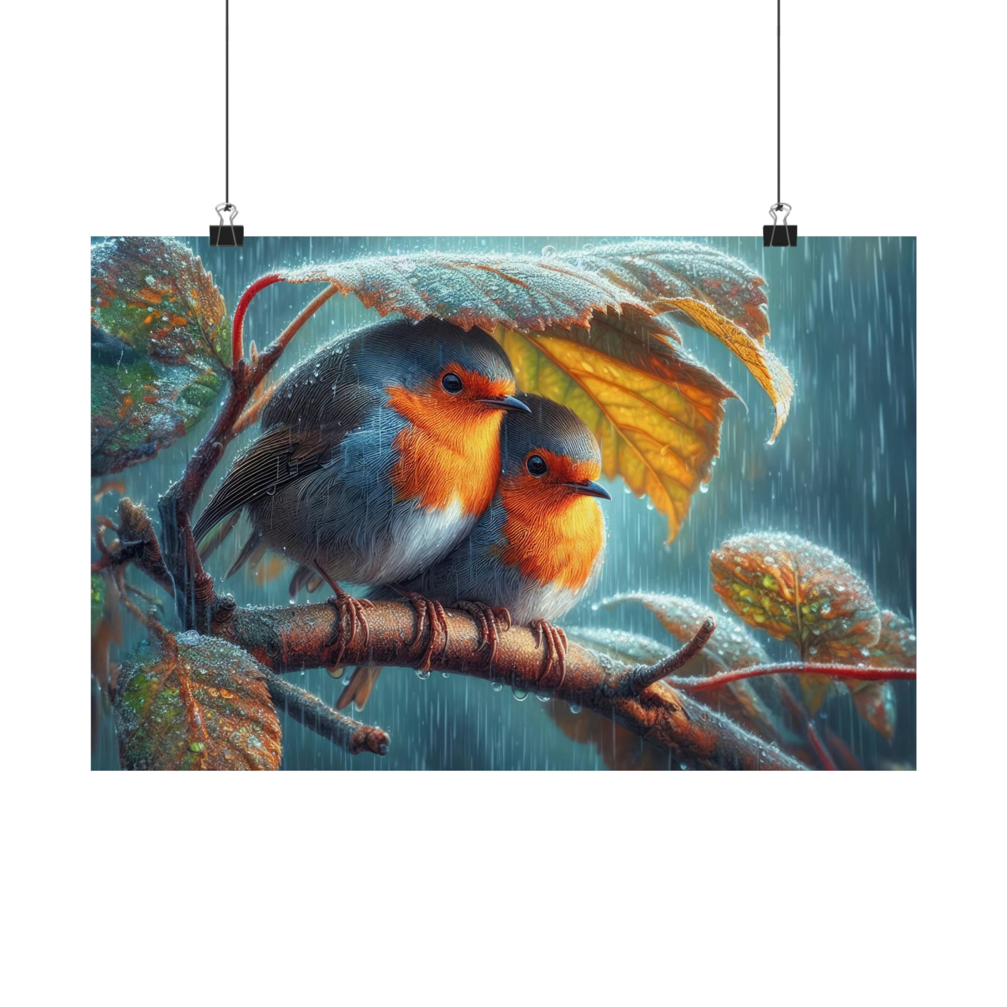Robins in the Rain Poster