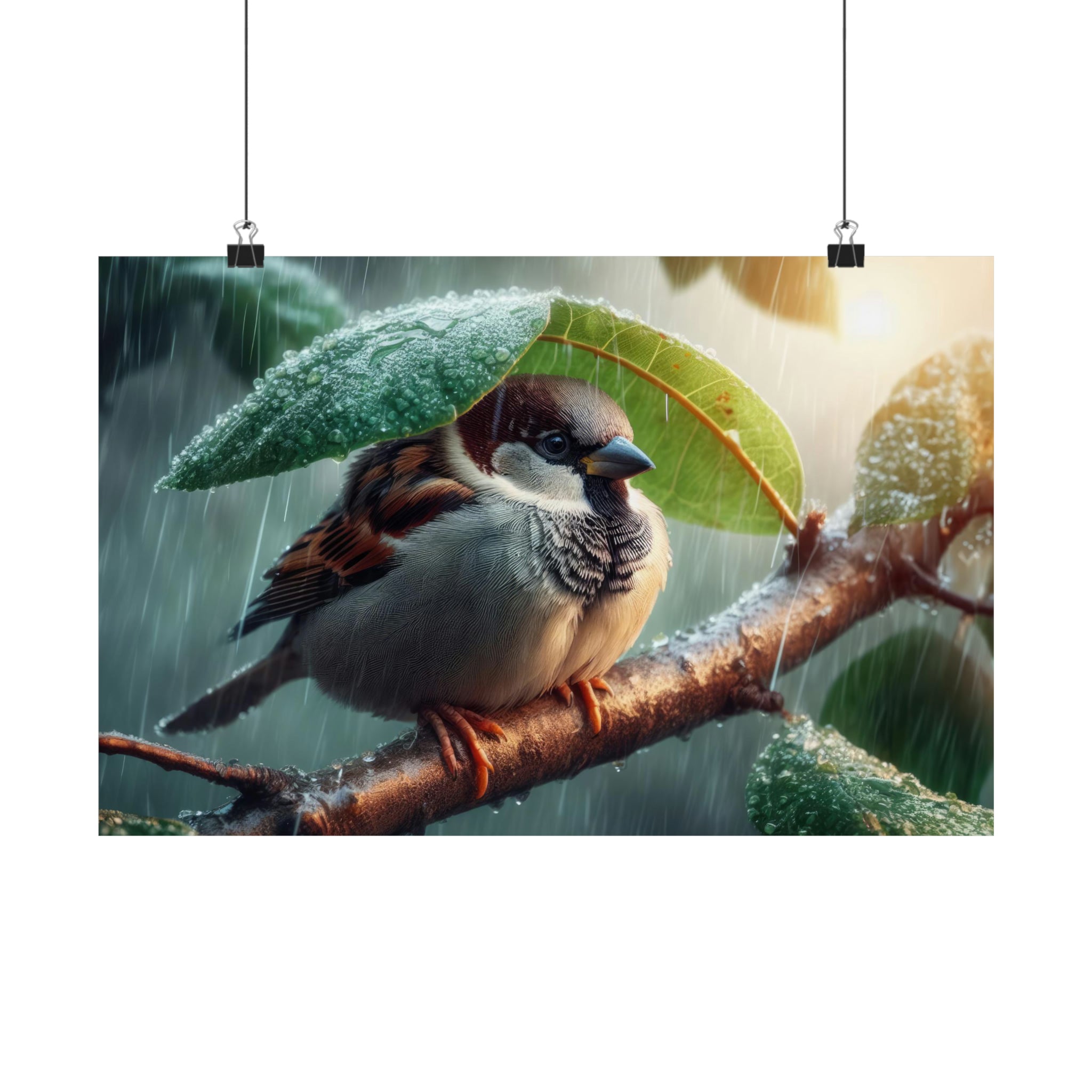 A Sparrow's Solitude in the Cold Rain Poster