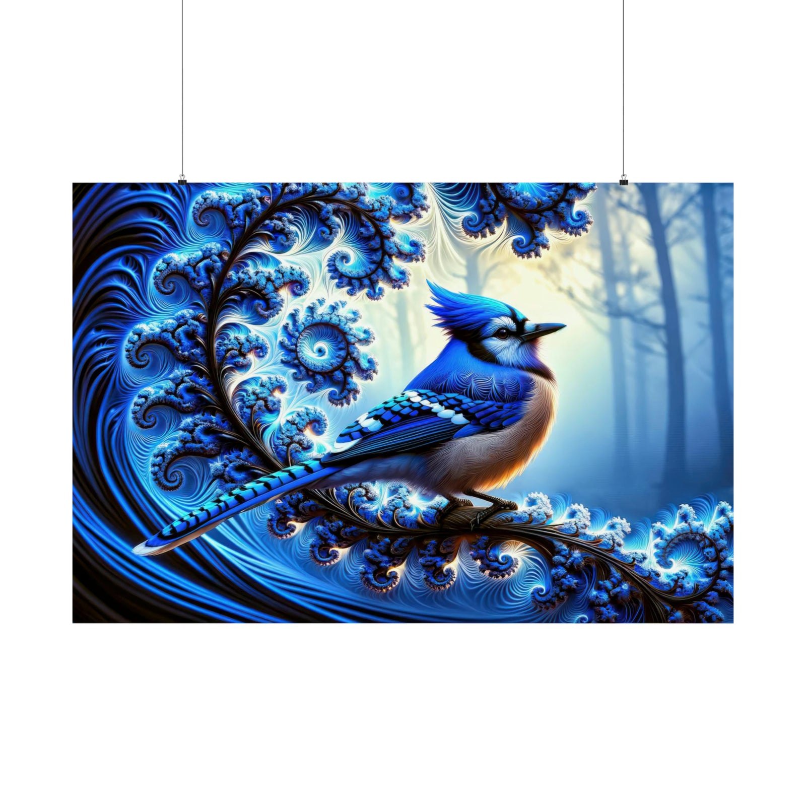 The Fractal Blue Jay's Enchanted Perch Poster