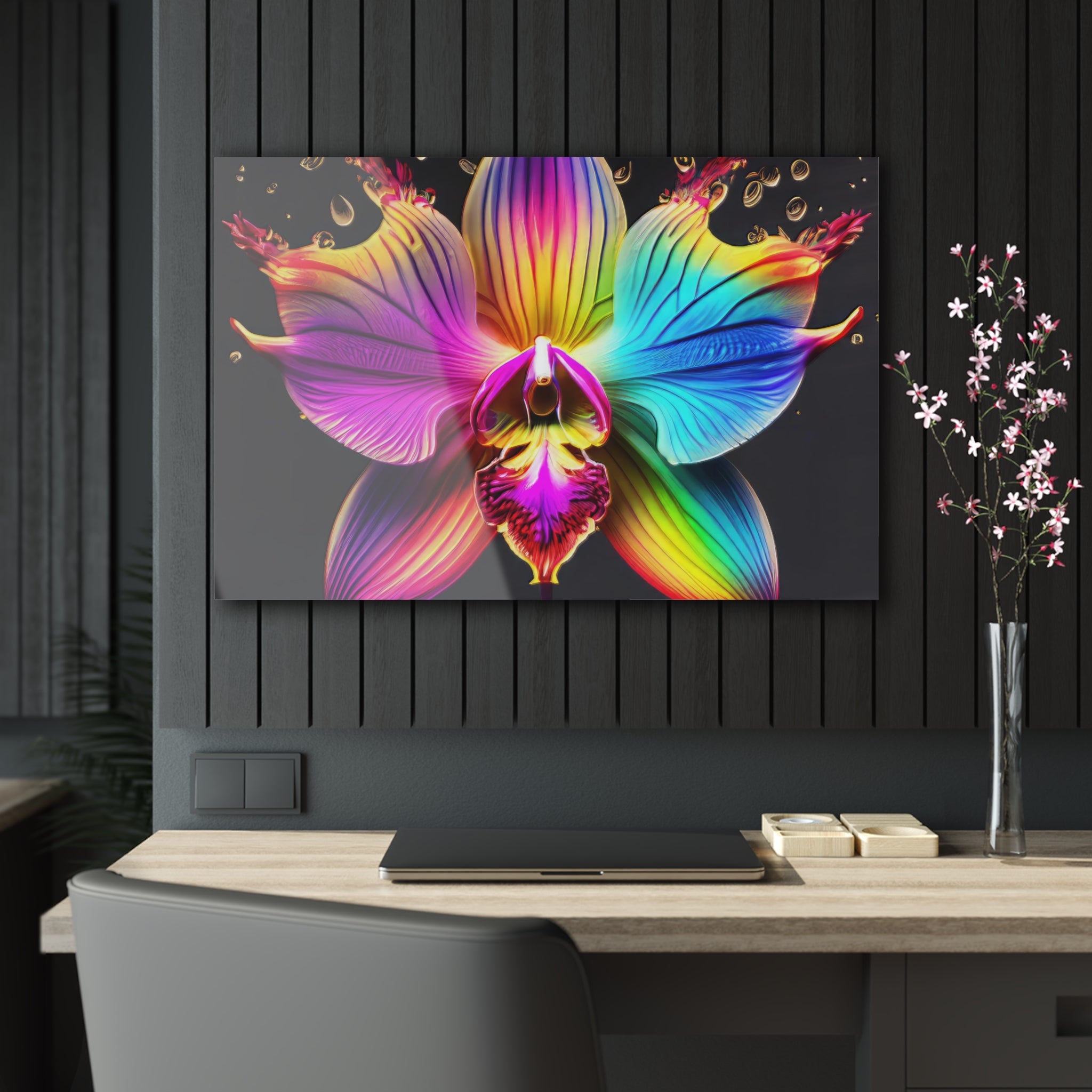 Impresión Acrílica Dripz de orquídea arcoíris A
