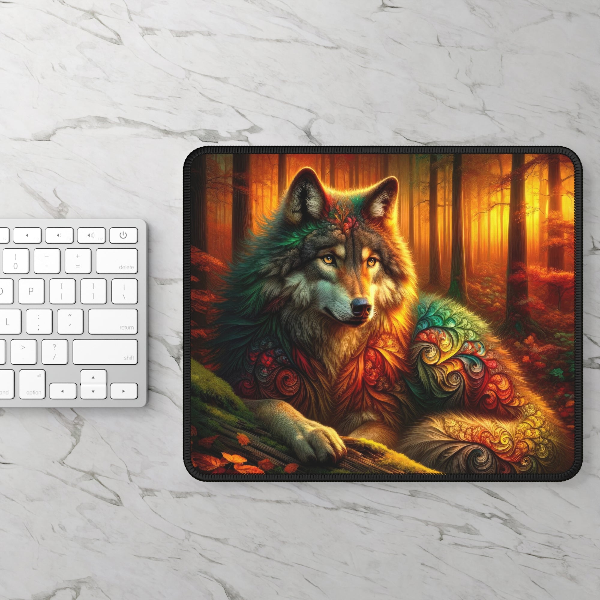 The Wolf Amidst Autumn's Embrace Gaming Mouse Pad