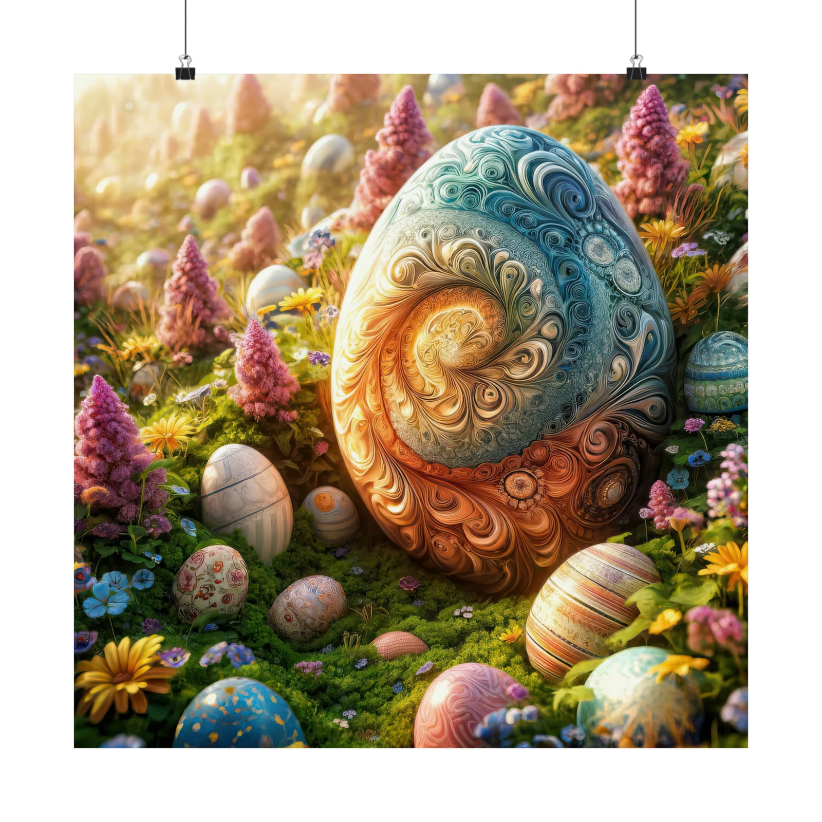 L'élégie de l'œuf dans un champ de fleurs Poster