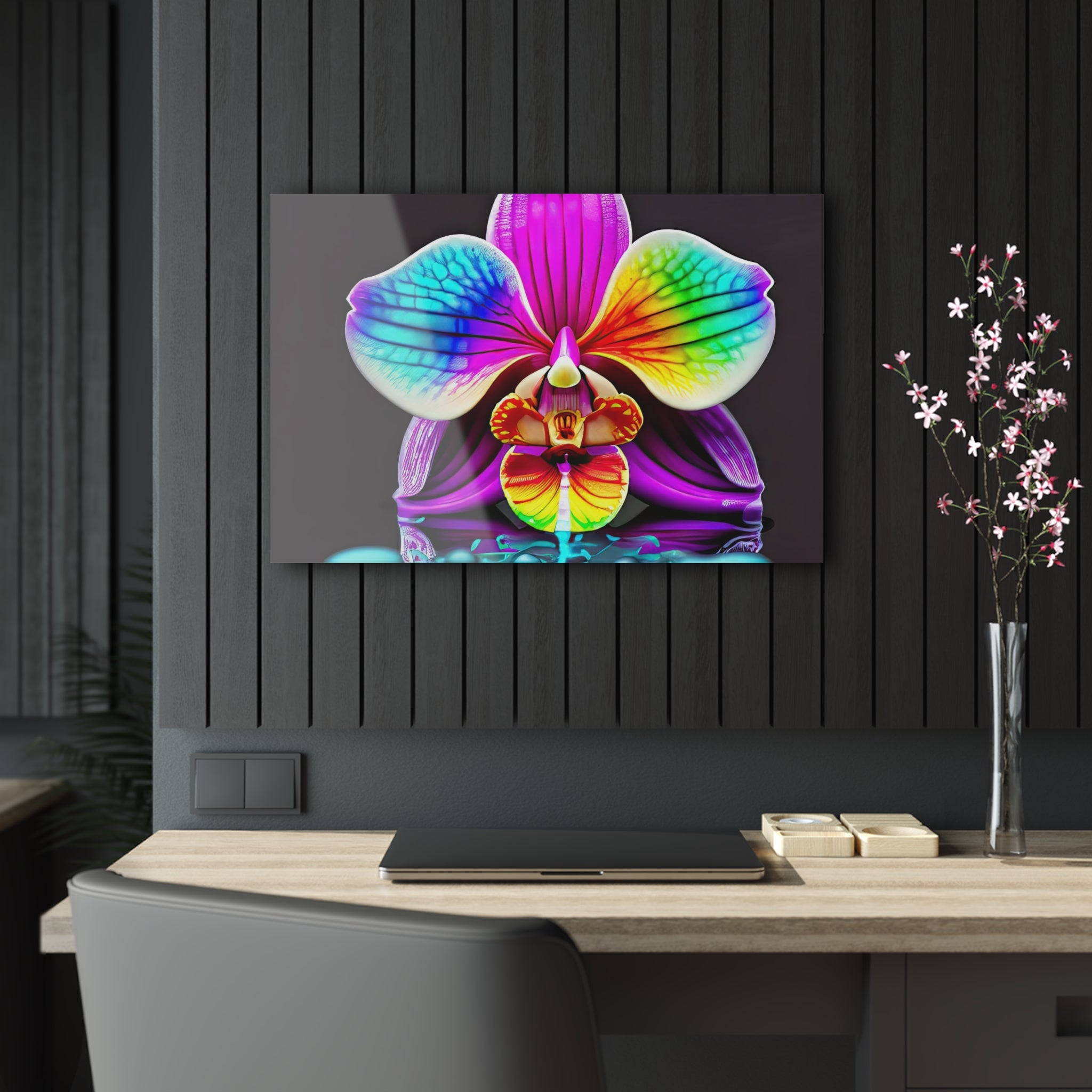 Gotas de orquídeas arcoíris Lámina Acrílica