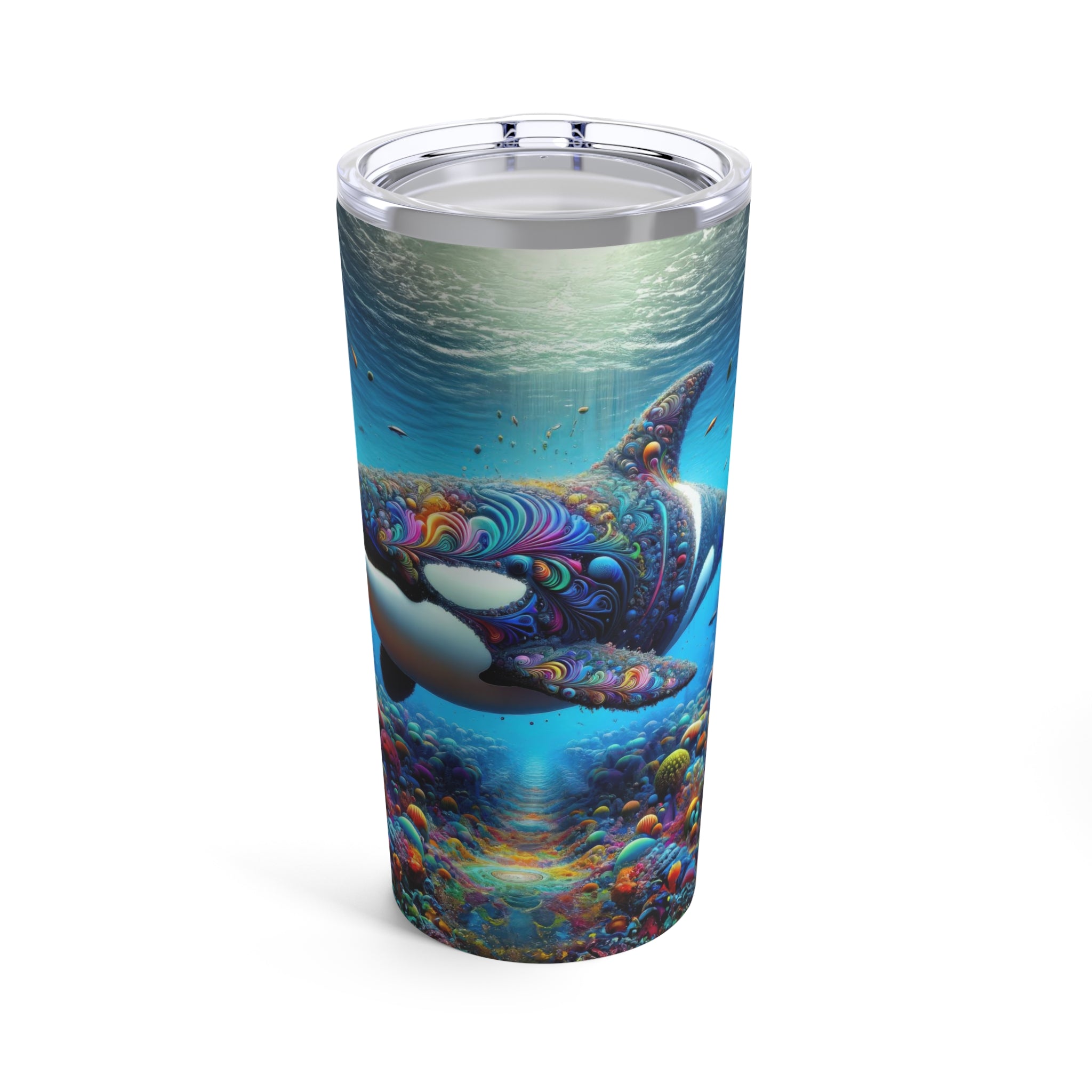 Orca Odyssey in the Coral Cosmos Tumbler 20oz