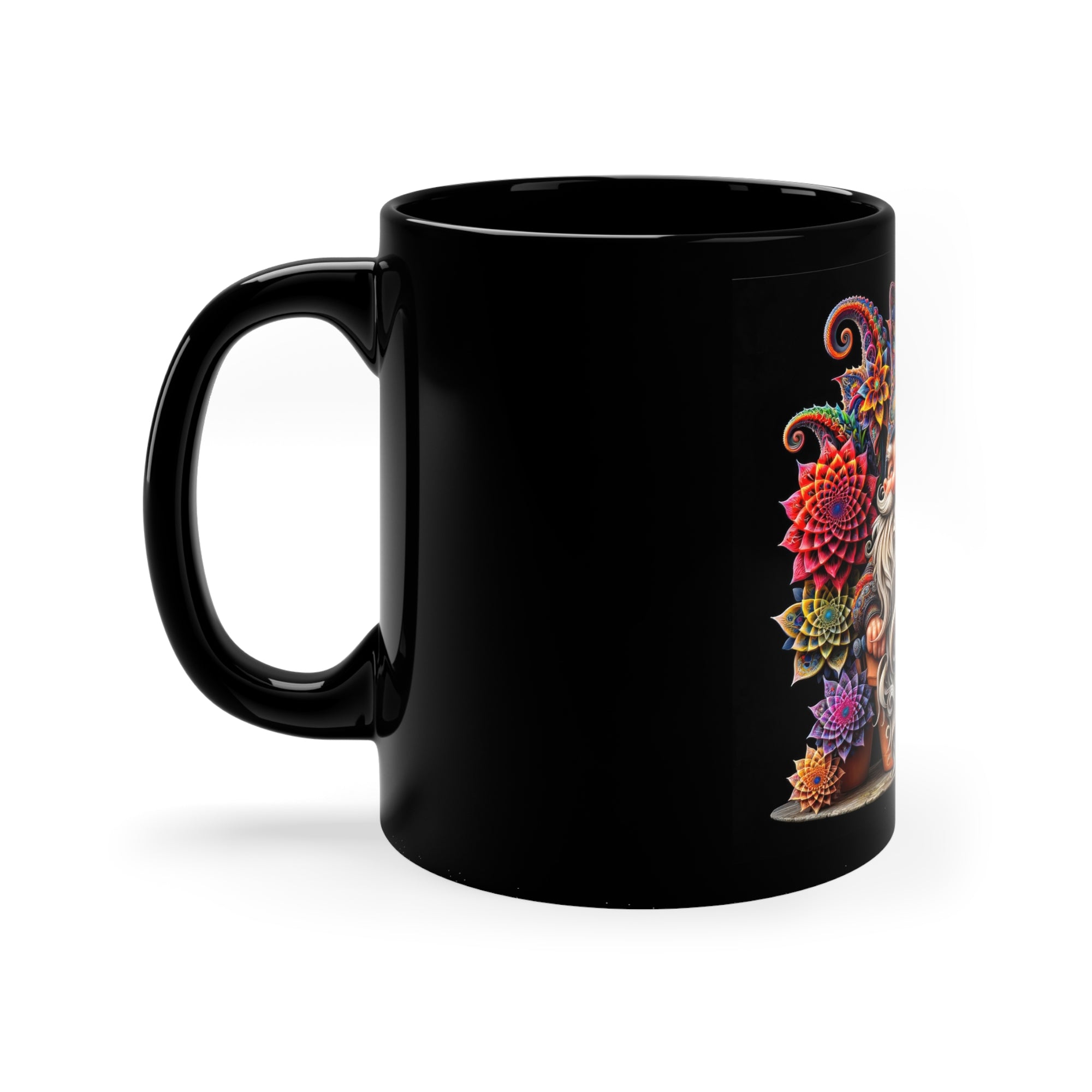 Taza negra The Mandala Flora Guardian de 11 oz