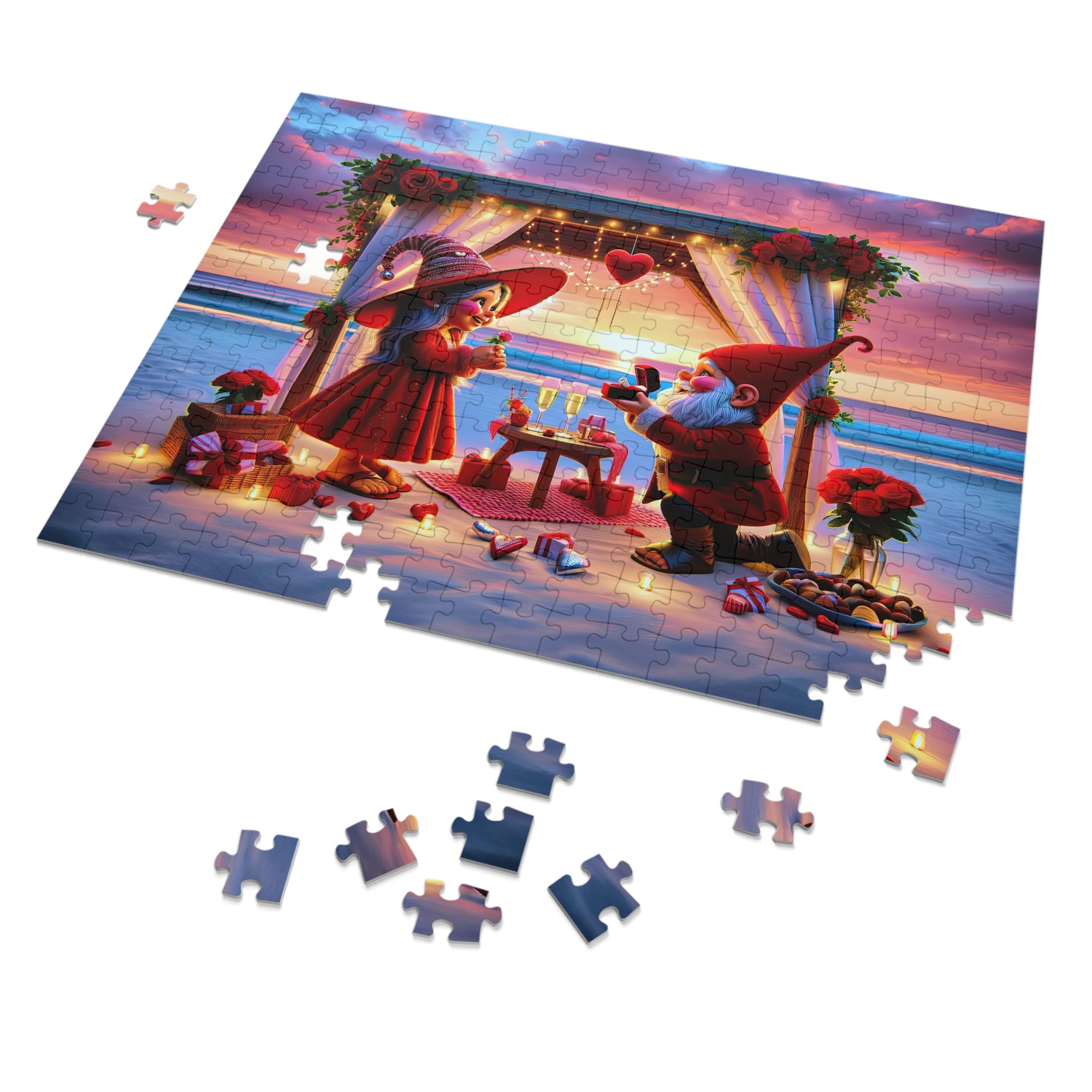 Un puzzle de fiançailles fantaisiste au bord de la plage