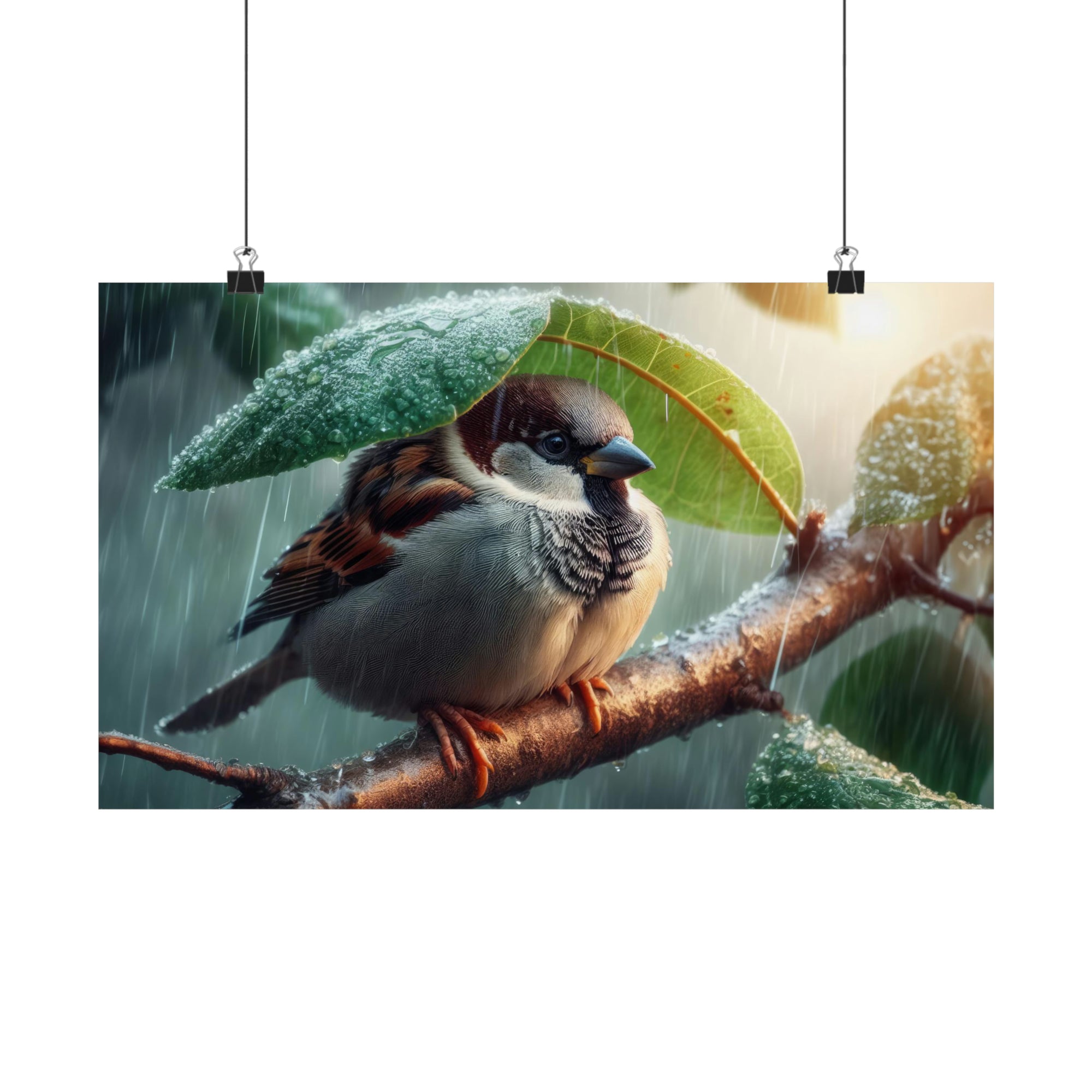 A Sparrow's Solitude in the Cold Rain Poster