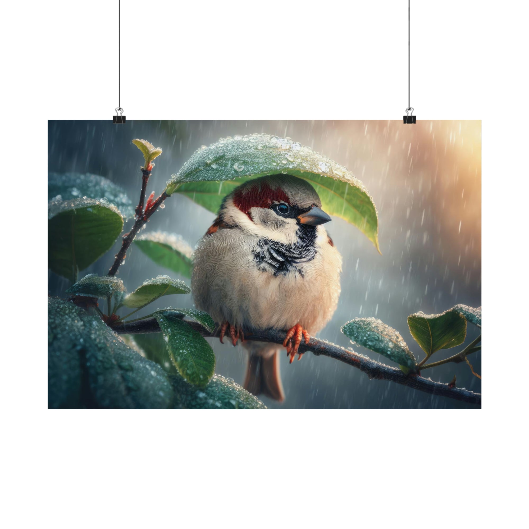 Sparrow's Rainy Refuge Poster