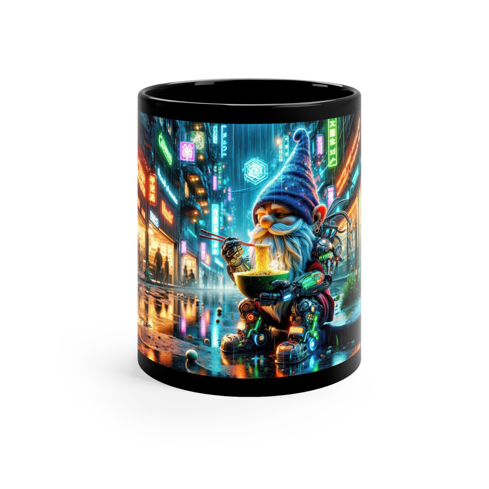 Tasse noire de 11 oz de nouilles au néon