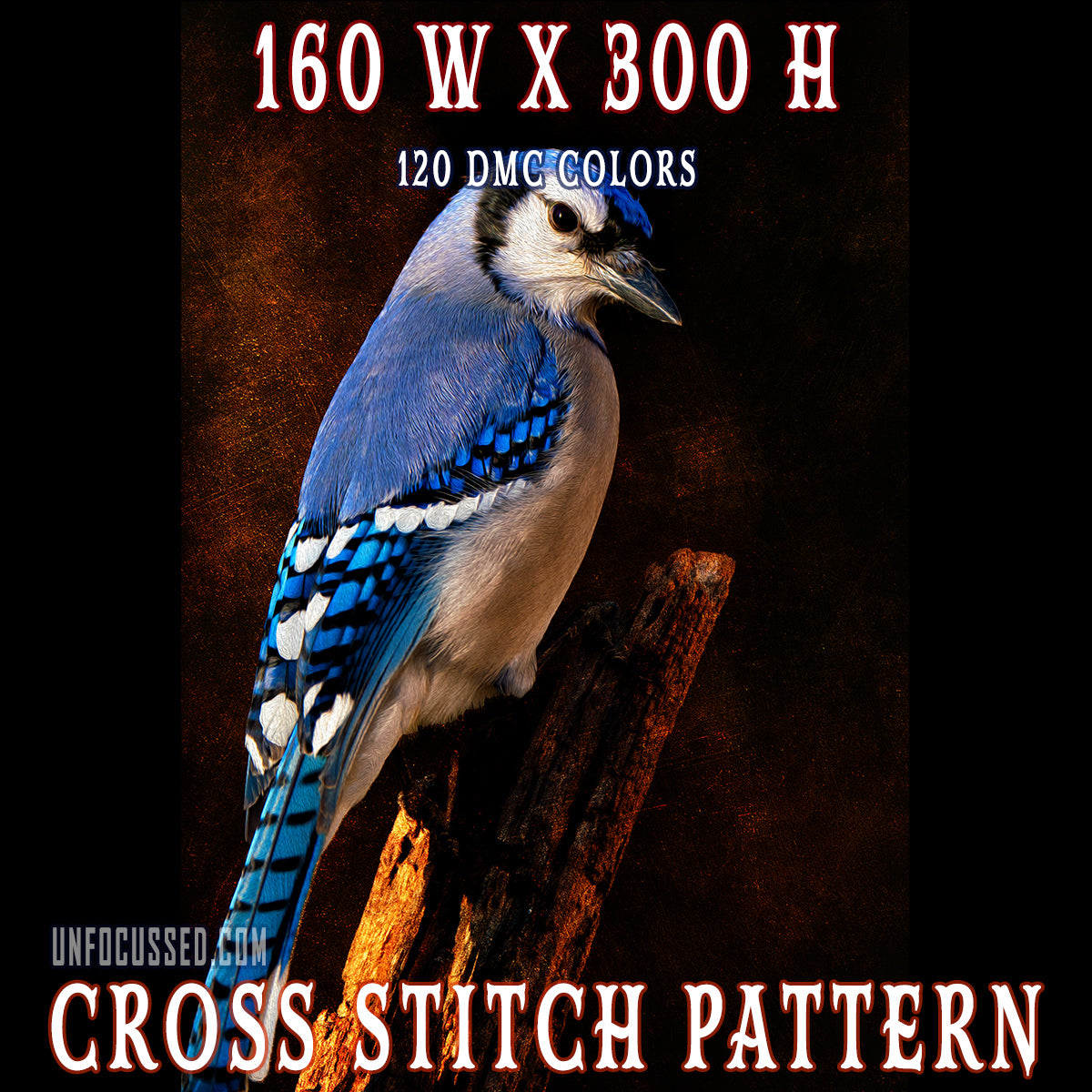Blue Jay on Post Cross Stitch Pattern