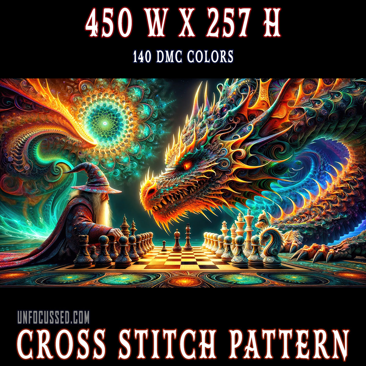 Checkmate of the Cosmic Dragon Cross Stitch Pattern