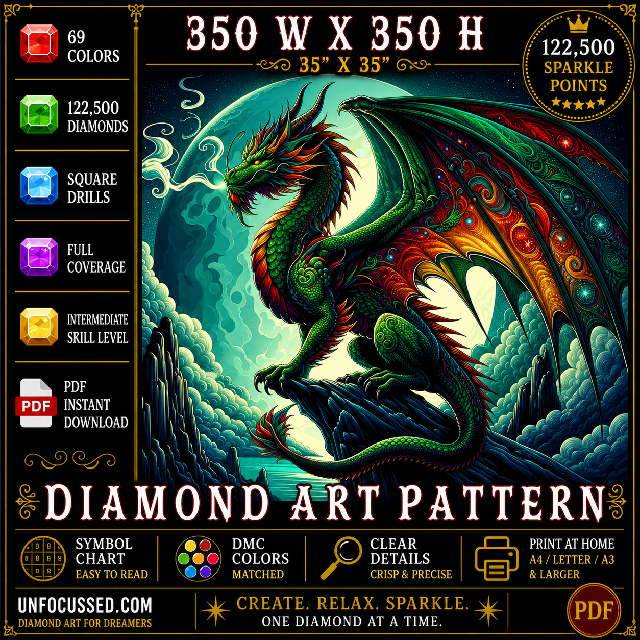 Guardian of the Emerald Skies Diamond Art Pattern