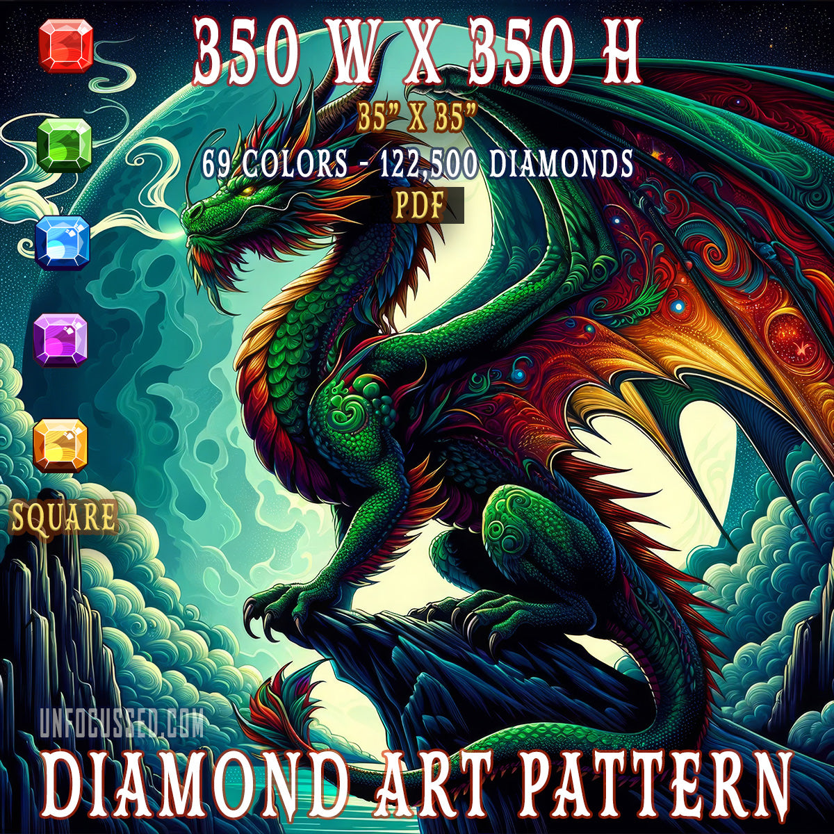 Patrón de arte de diamantes Guardián de los cielos esmeralda