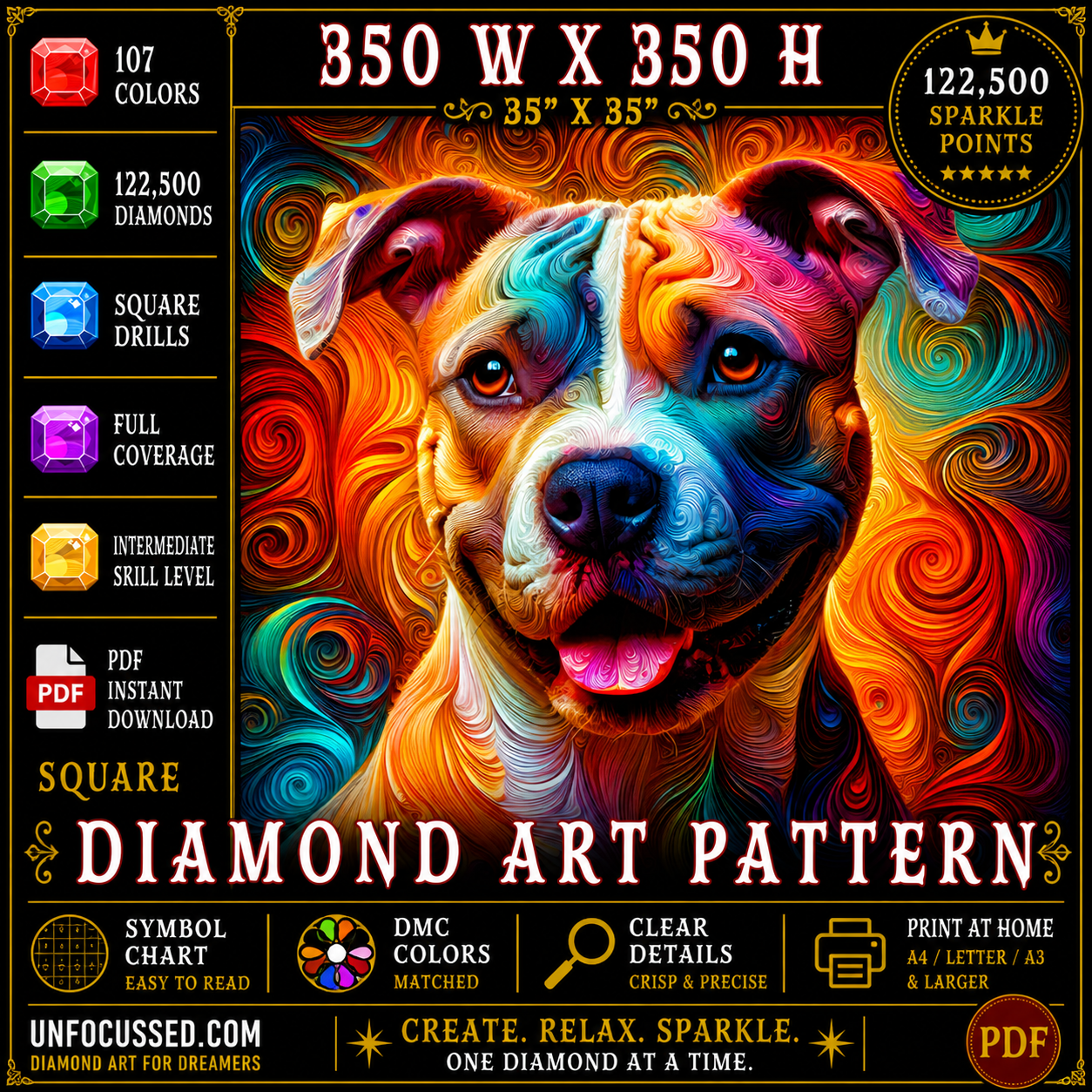 Kaleidoscopic Canine Diamond Art Pattern