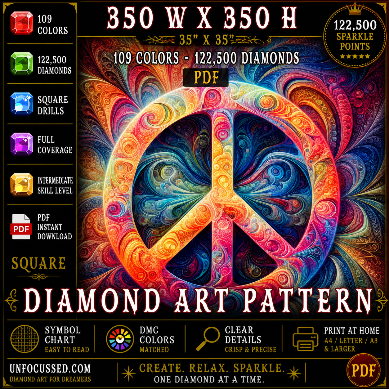 Kaleidoscopic Peace Diamond Art Pattern