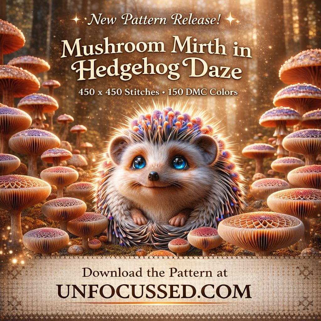 Mushroom Mirth in Hedgehog Daze Cross Stitch Pattern