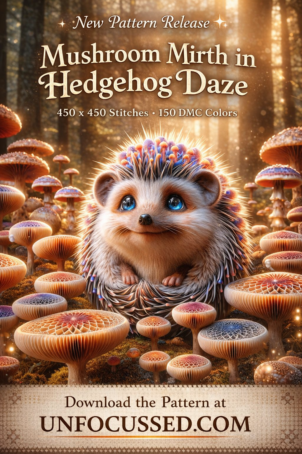 Mushroom Mirth in Hedgehog Daze Cross Stitch Pattern