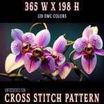 Motif de point de croix avec rangée d'orchidées violettes