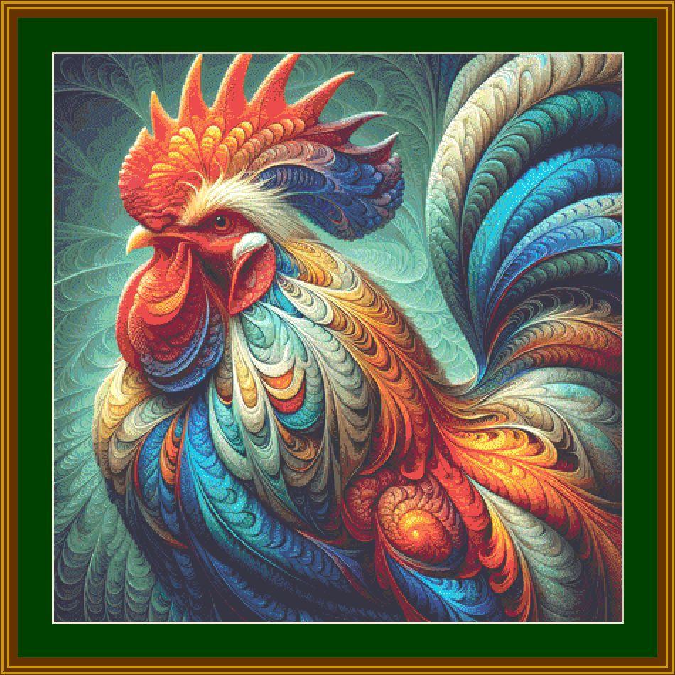 The Regal Acanthus Rooster Cross Stitch Pattern | Unfocussed
