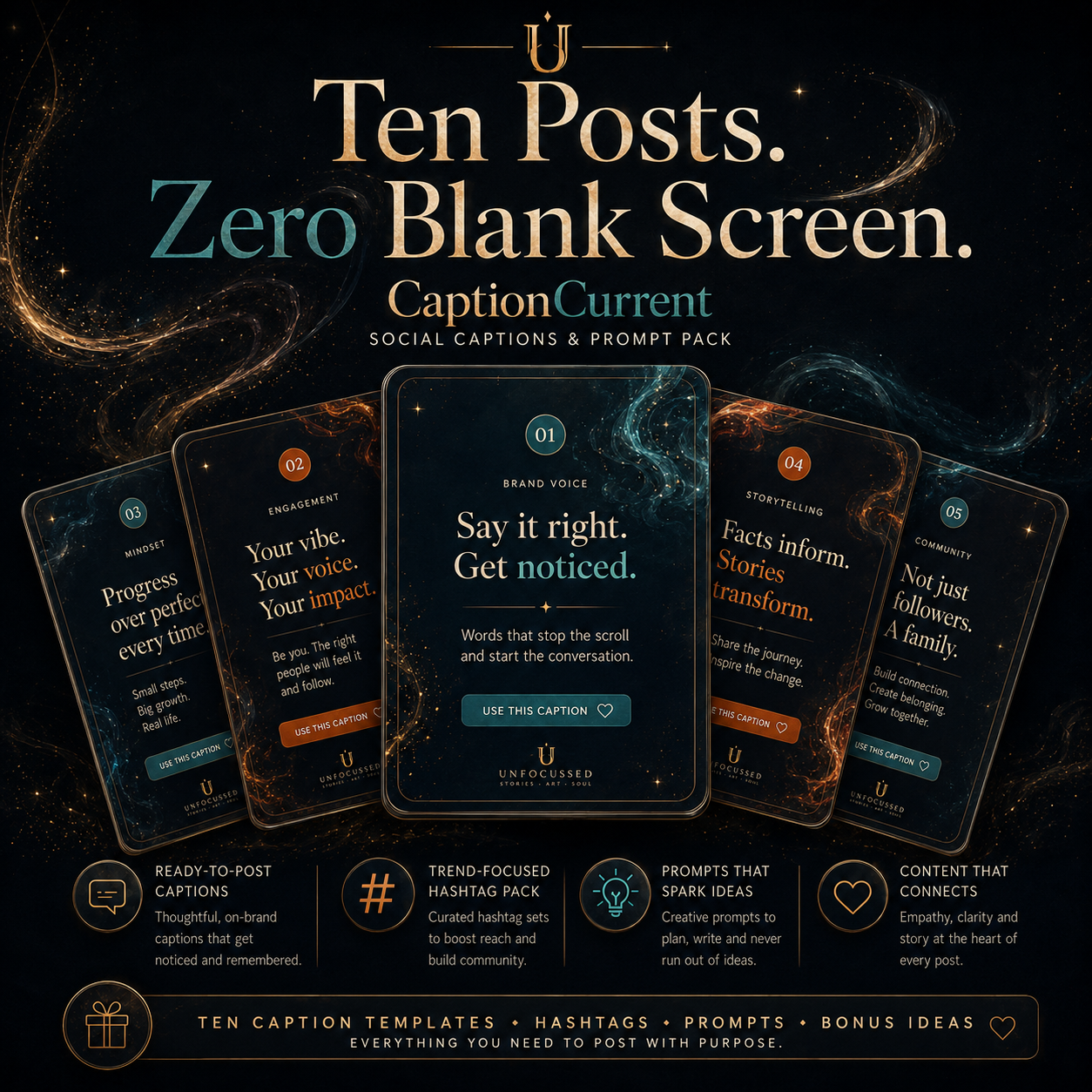 CaptionCurrent: Social Captions & Prompt Pack