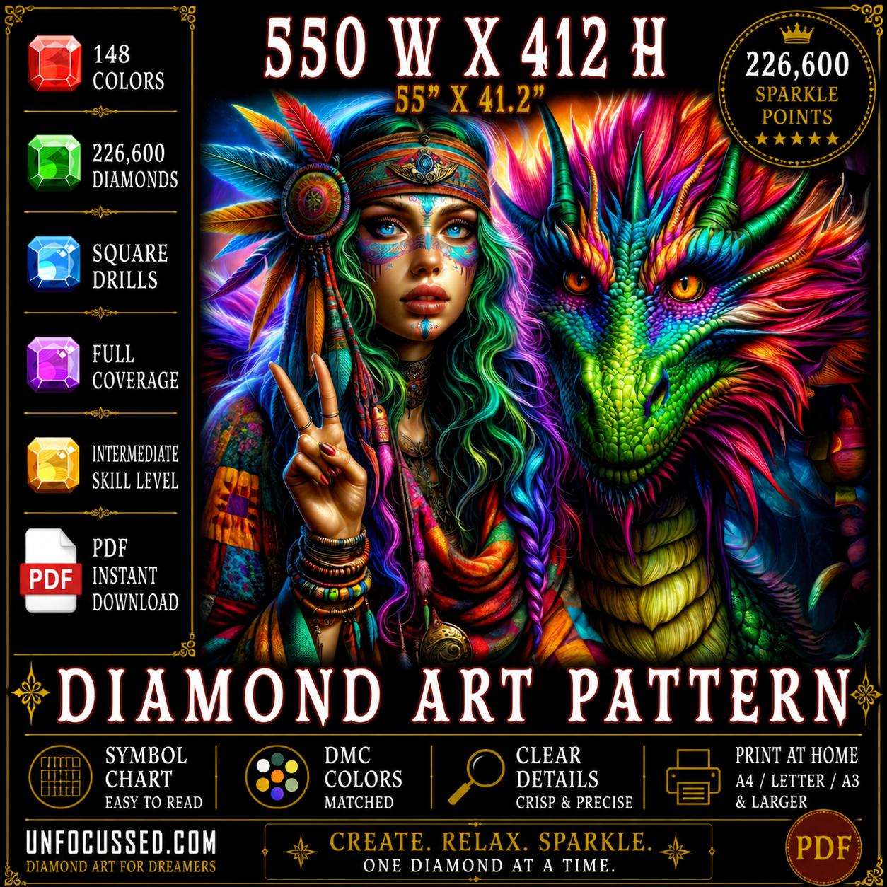 The Dragon's Bohemian Guardian Diamond Art Pattern