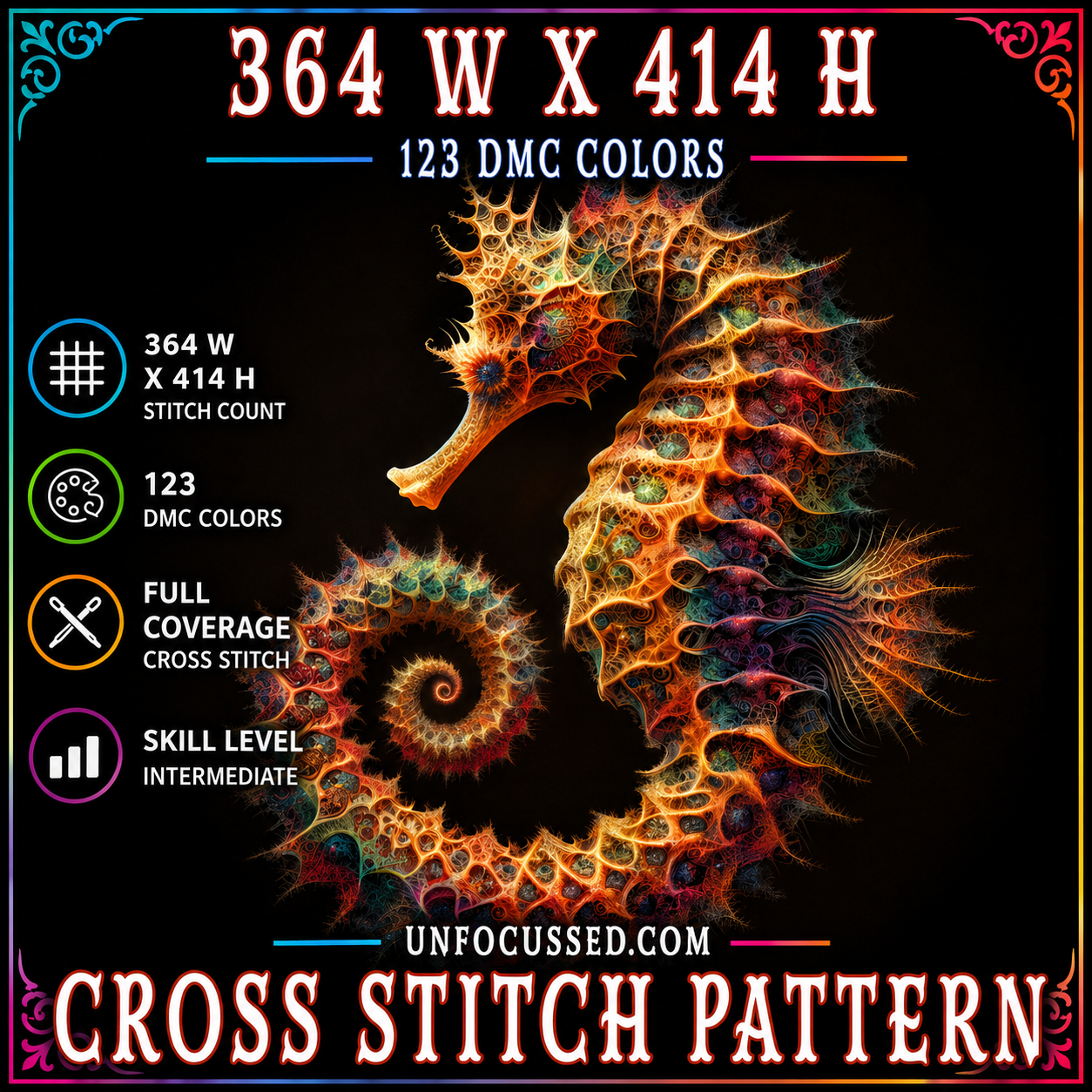 The Mystical Grace of the Hyper Real Seahorse Cross Stitch Pattern