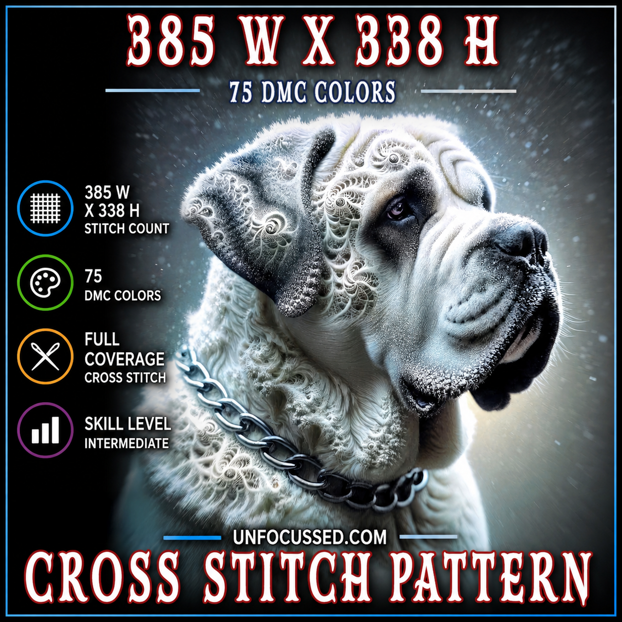 Modèle de point de croix de portrait d’un vieux bouledogue anglais