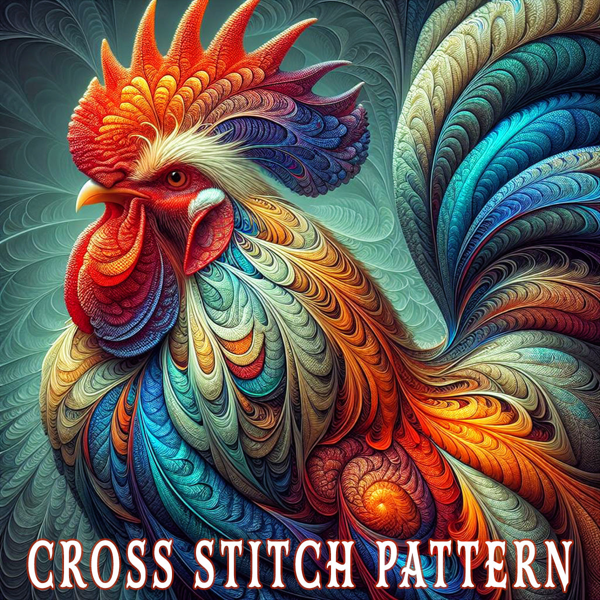 The Regal Acanthus Rooster Cross Stitch Pattern
