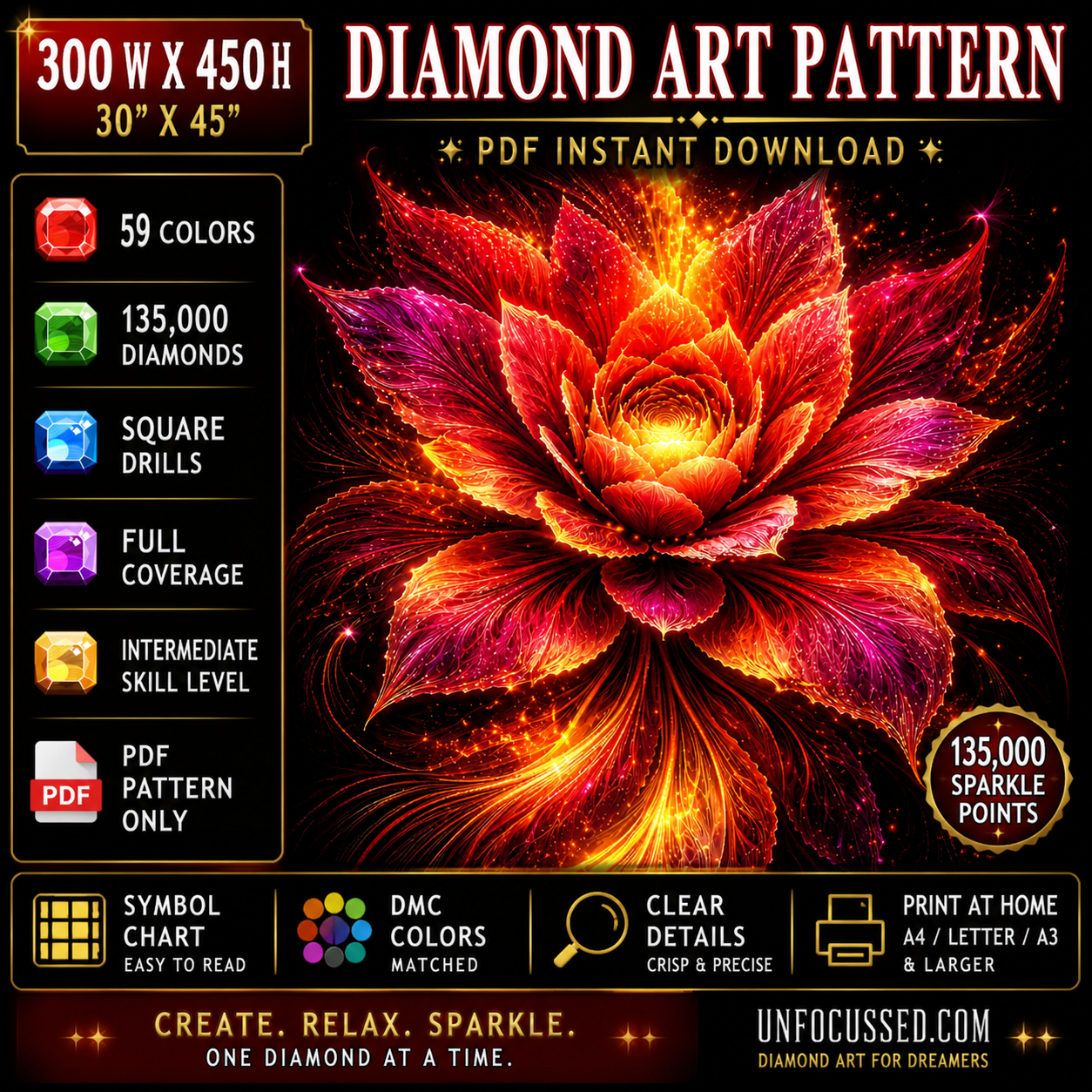 Velvet Phoenix Bloom Diamond Art Pattern
